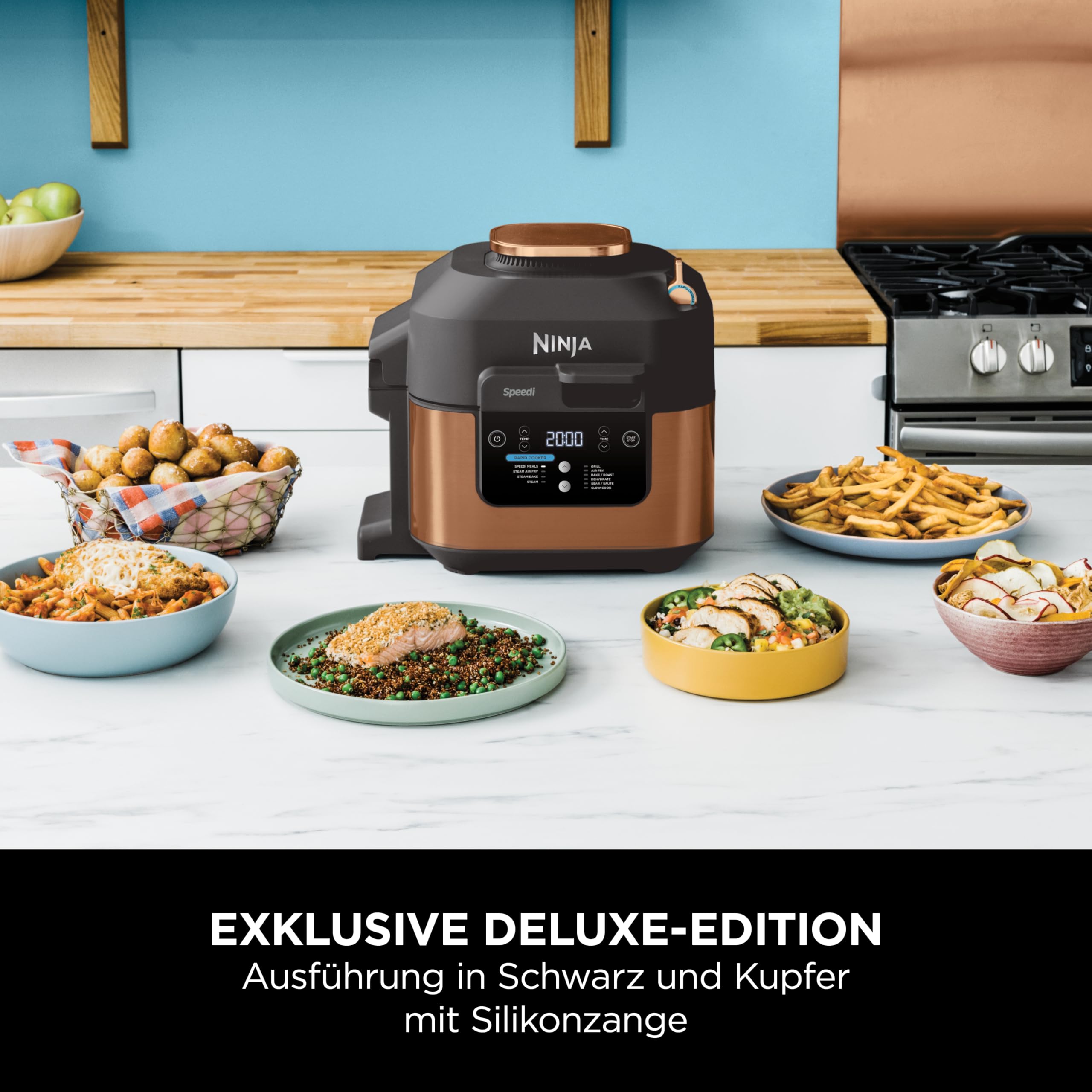 Ninja Speedi 10-in-1 Multi-Cooker with 5.7L Capacity | Air Fryer, Slow Cooker, Grill & Bake | Black & Copper (ON400EUCP) | Perfect for Family Meals, Quick Dinners & Healthy Cooking