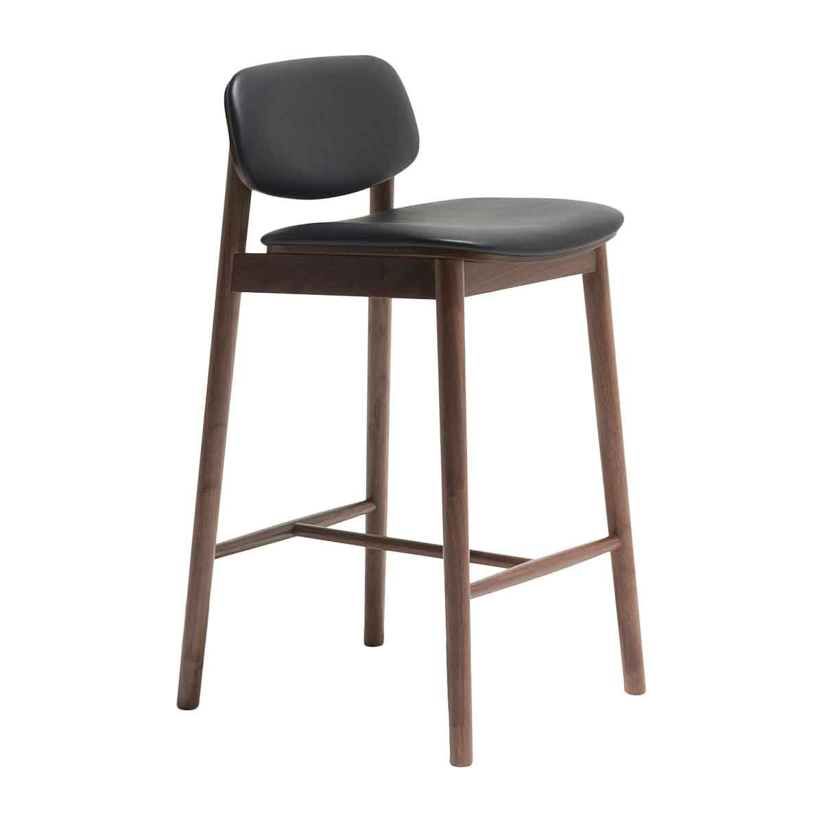 Premium Lando Leather Bar Stool - Walnut Finish - Modern Kitchen & Bar Counter Height Stool - Comfortable & Durable for Home, Cafe, and Restaurant Use