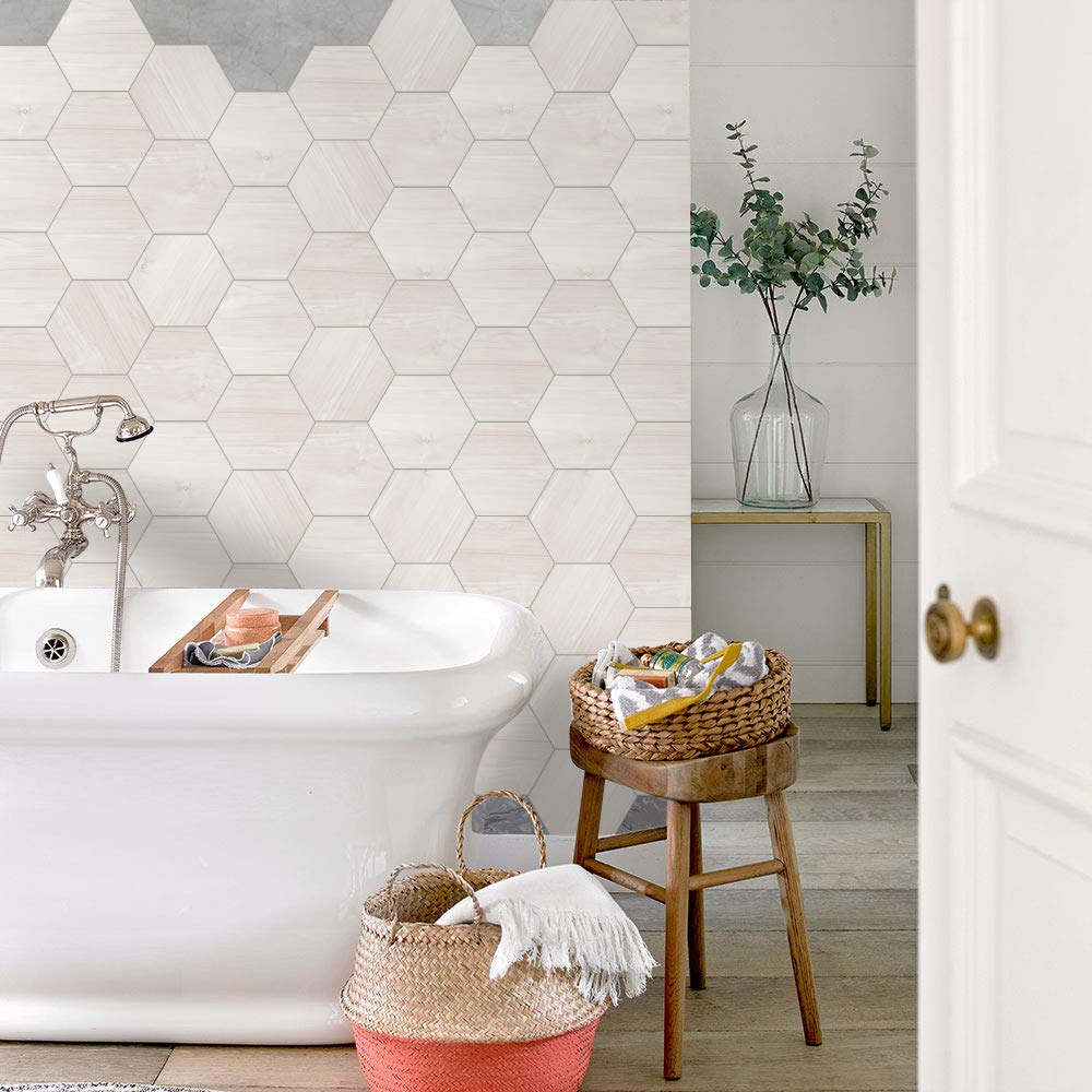 10 Pcs Hexagon Non-Slip Vinyl Floor Stickers - Peel and Stick Self-Adhesive Wallpaper for Home Decor, Living Room, Kitchen, Bathroom - 7.9x9.1 Inch - Perfect for DIY Home Improvement, Kids Play Area & Pet-Friendly Spaces