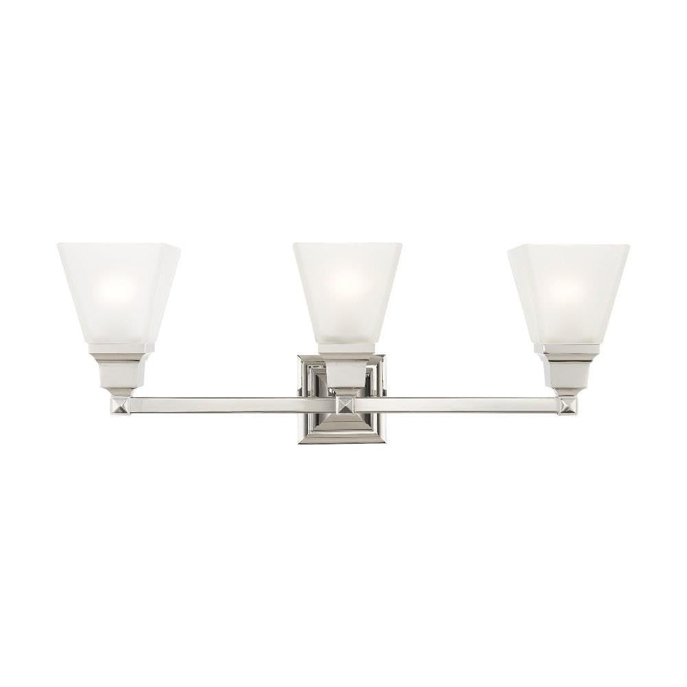 Livex Lighting 1033-35 Mission 3-Light Bathroom Vanity Light Fixture in Polished Nickel - Perfect for Bathroom, Powder Room, and Dressing Area Lighting