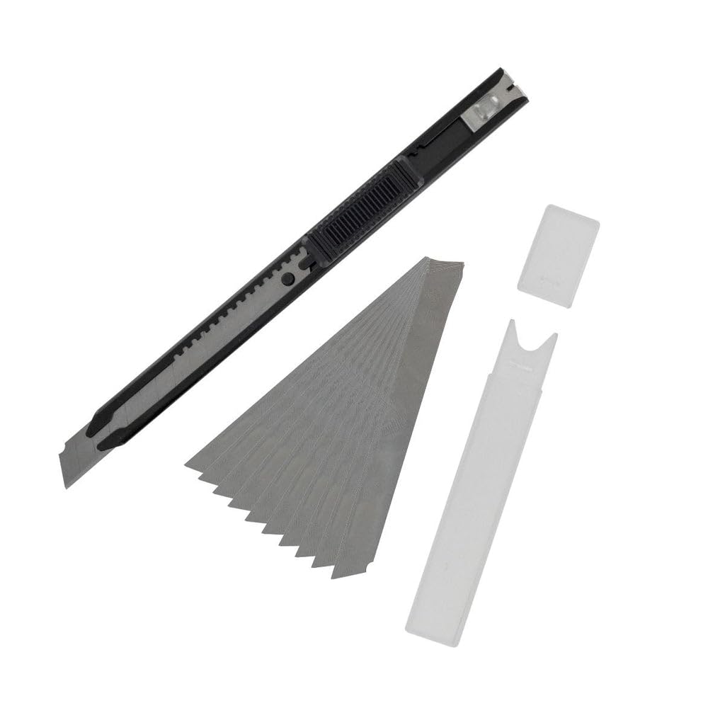 Vallejo Slim Snap-Off Utility Knife with 10 Replacement Blades - Precision Cutting Tool for Crafts, DIY Projects & Office Use