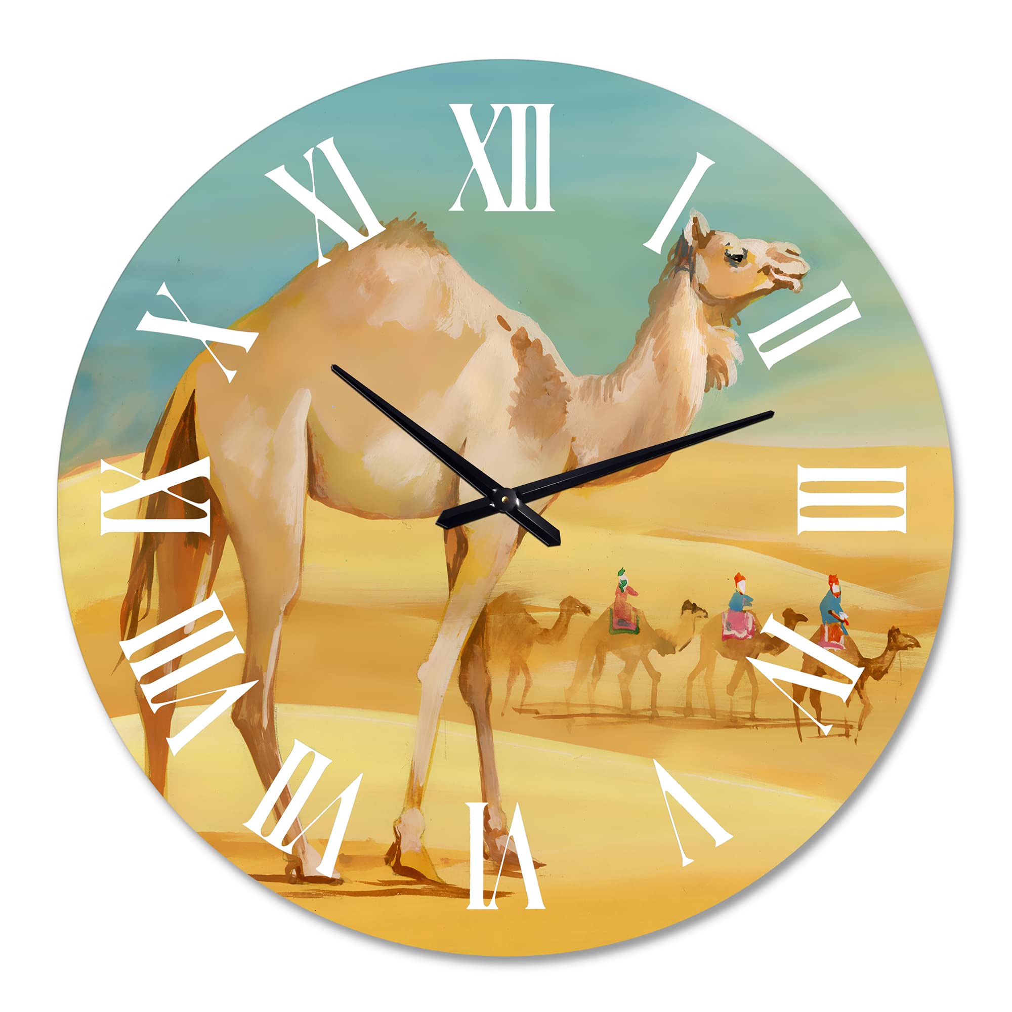 Camels in Desert Large Wall Clock - Farmhouse DesignQ Animal Decor for Bedroom, Living Room, and Office