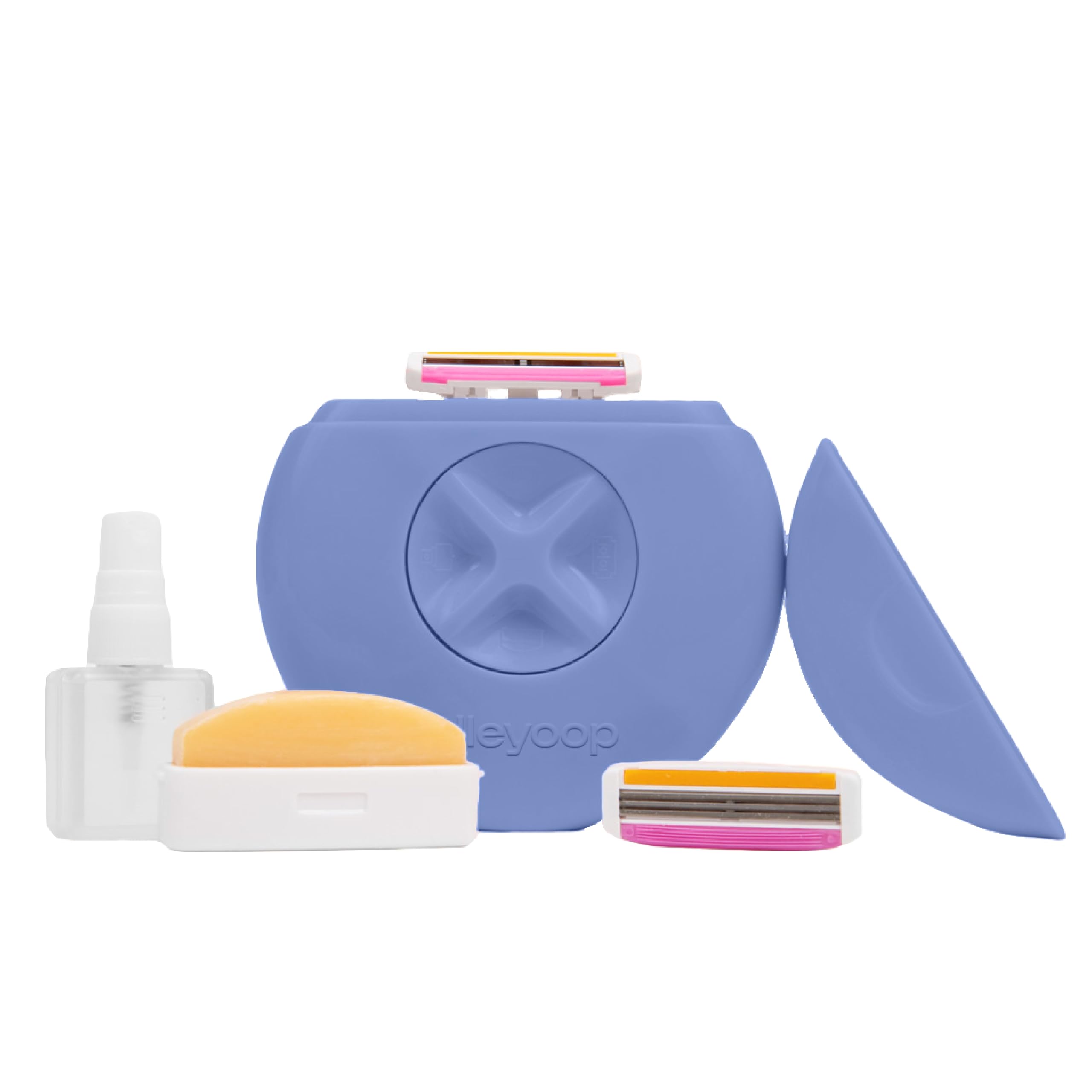 Alleyoop Portable Travel Razors for Women - Refillable Blades with Moisturizing Bar & Spray Bottle - Sensitive Skin Safe - On-The-Go Shaving Solution (Periwinkle) | Perfect for Gym, Travel, and Quick Touch-Ups