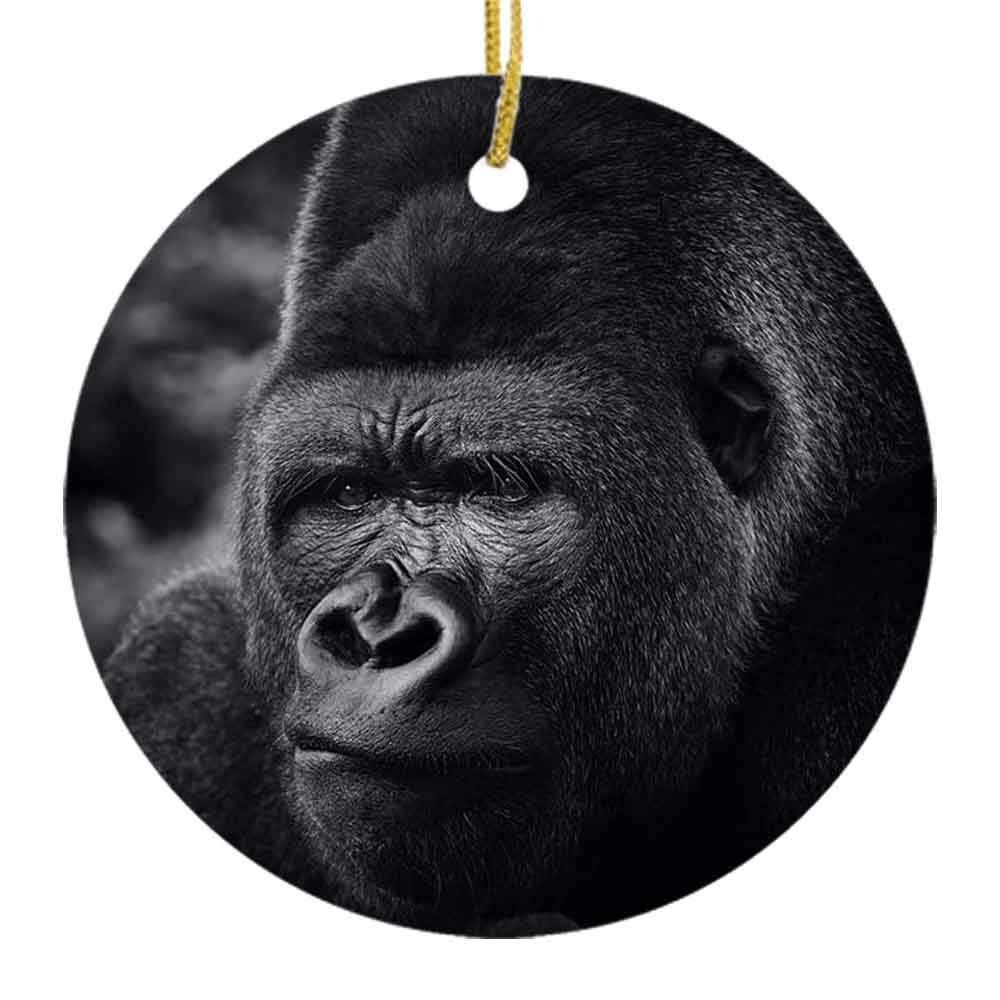 Gorilla Black and White Ceramic Christmas Ornaments - 2.85 Inch Cute Holiday Tree Decorations for Xmas, Home & Party Decor