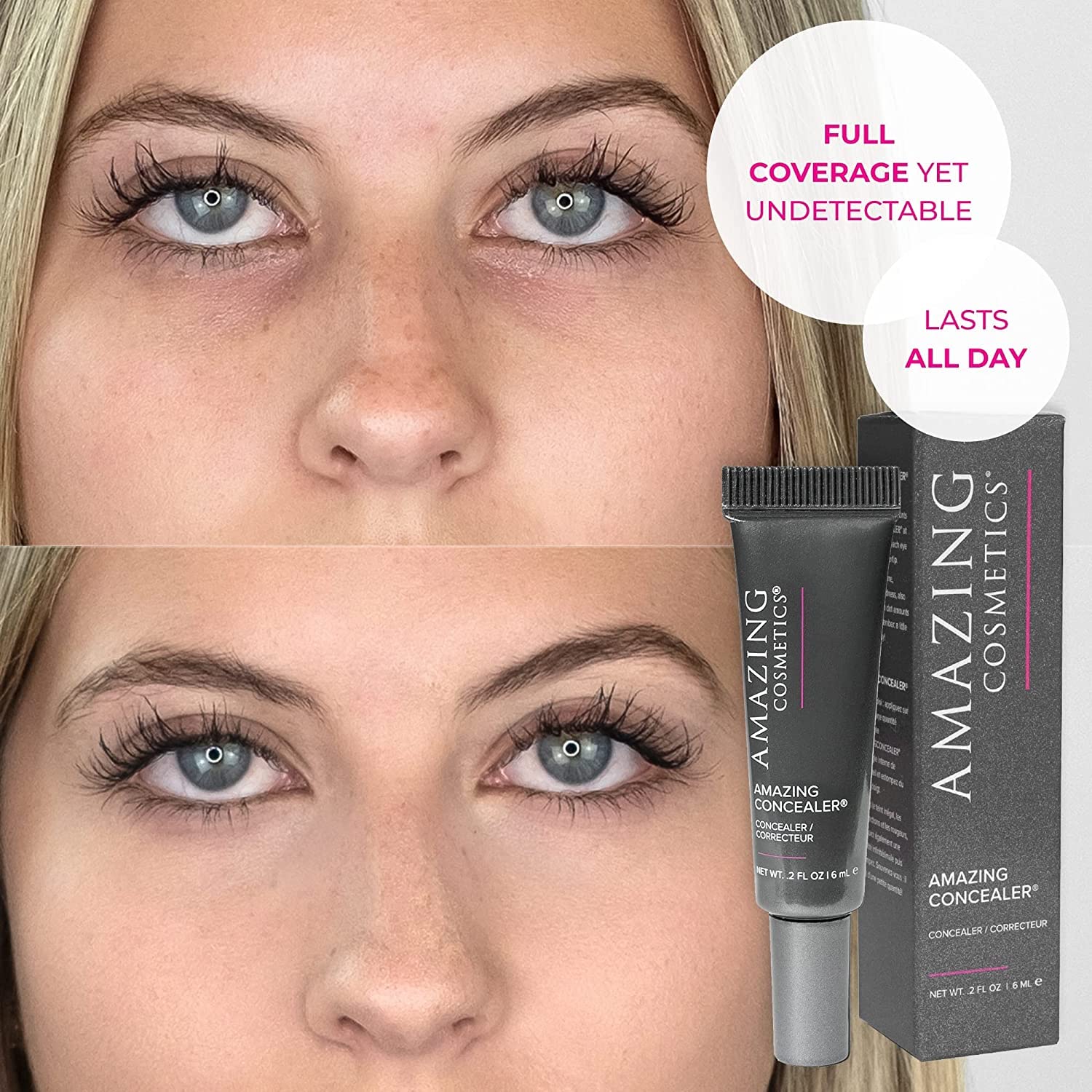 AMAZING COSMETICS Concealer in Dark Beige - 0.2 fl oz Full Coverage Liquid Concealer for Dark Circles & Blemishes - Perfect for Everyday Makeup & Professional Use