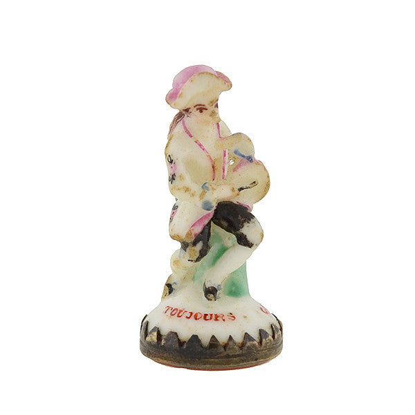 Antique Georgian Chelsea Porcelain & Sterling Silver Colonial Drummer Fob Pendant - Vintage Jewelry for Collectors, Gifts & Historical Reenactments