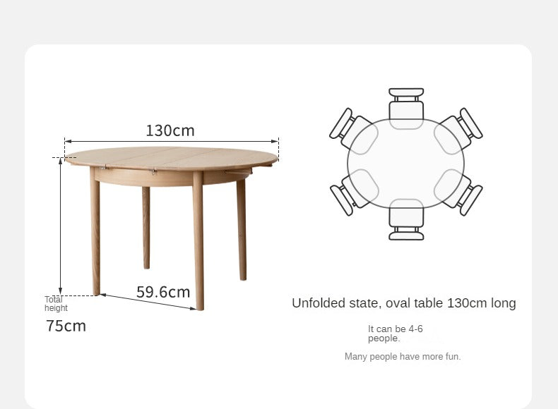 Solid Oak & Ash Wood Extendable Round Dining Table - Expandable for 4 to 8 People - Perfect for Small Spaces, Family Dinners & Entertaining Guests