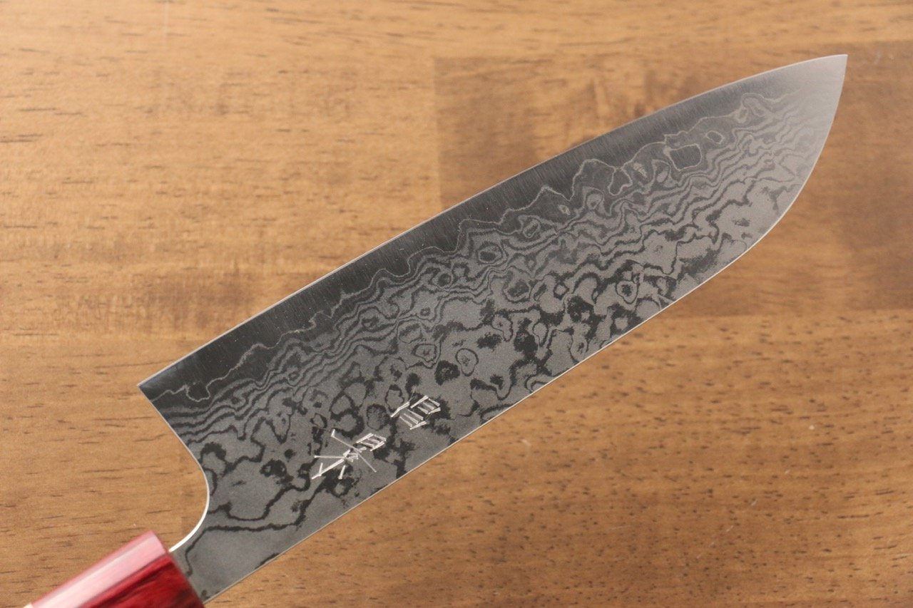 Masakage Kiri VG10 Damascus Santoku Knife 170mm - Japanese Magnolia Wood Handle - Professional Chef Knife for Slicing, Dicing & Chopping Vegetables, Meat & Fish