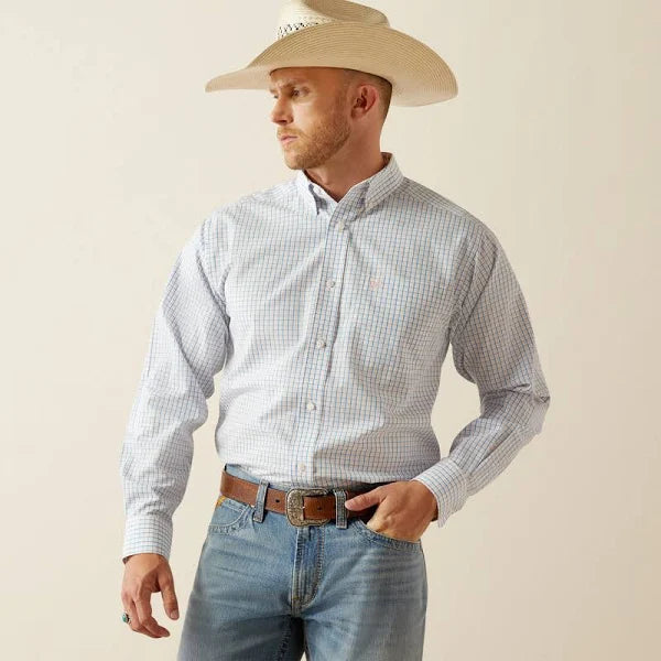 Ariat Men's Alan Blue Peach & White Plaid Western Shirt - Classic Cowboy Style for Rodeo, Ranch Work & Casual Wear