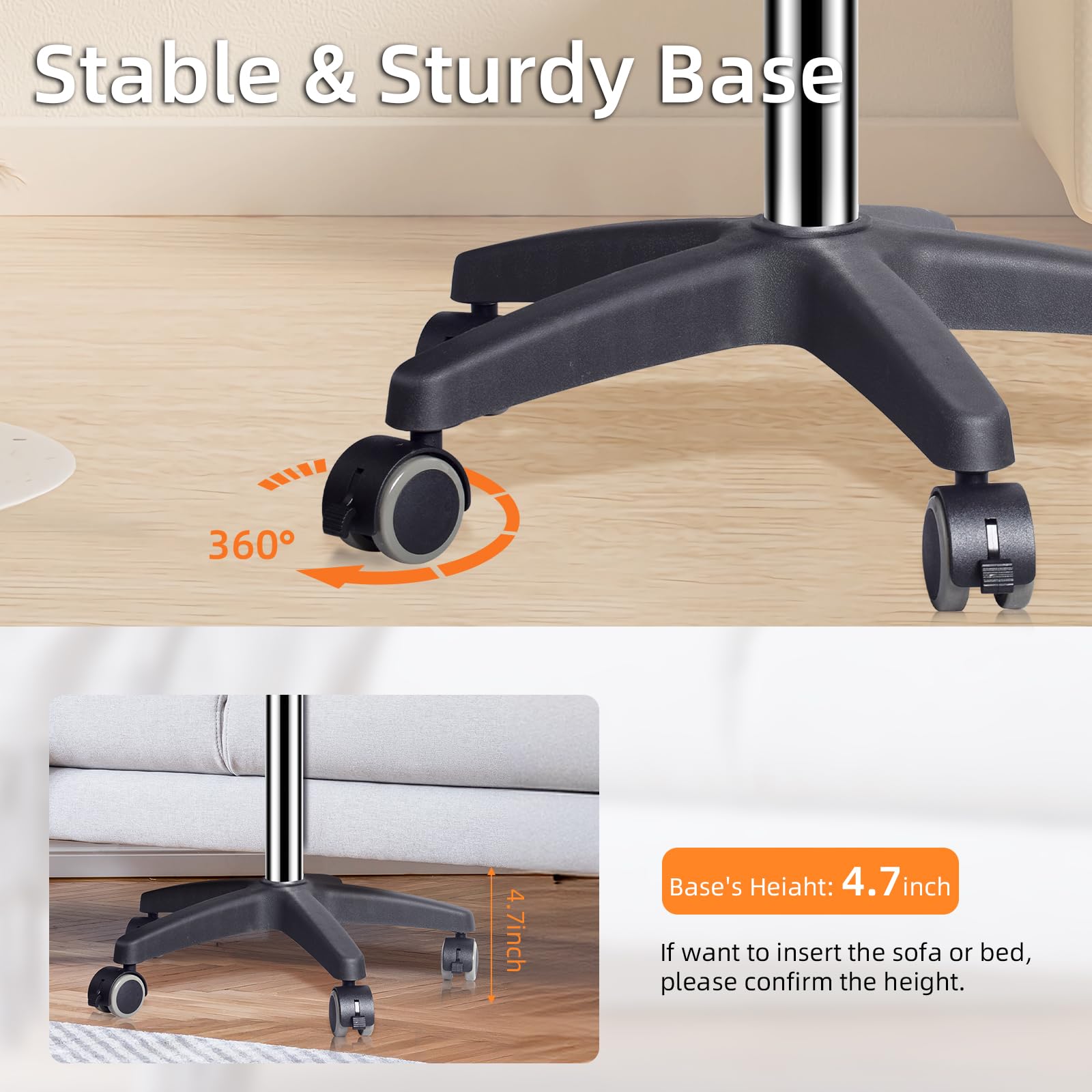 Wishacc Adjustable Rolling Podium Stand - Over Bed Table & Laptop Workstation with Wheels (30.5-43.7 inches) | Perfect for Home Office, Hospital Bed & Classroom Presentations