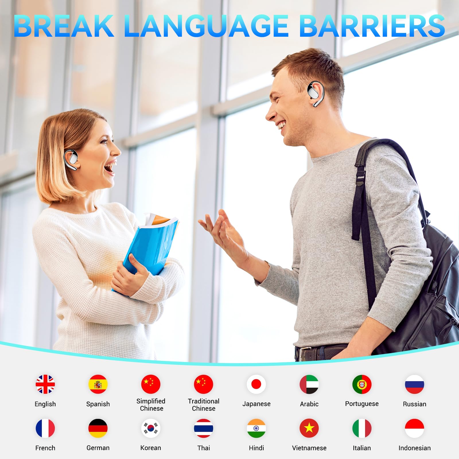 3-in-1 AI Translator Earbuds with Real-Time 150 Language Translation - Wireless Bluetooth Earbuds for iOS & Android - Perfect for Travel, Business Meetings & Language Learning