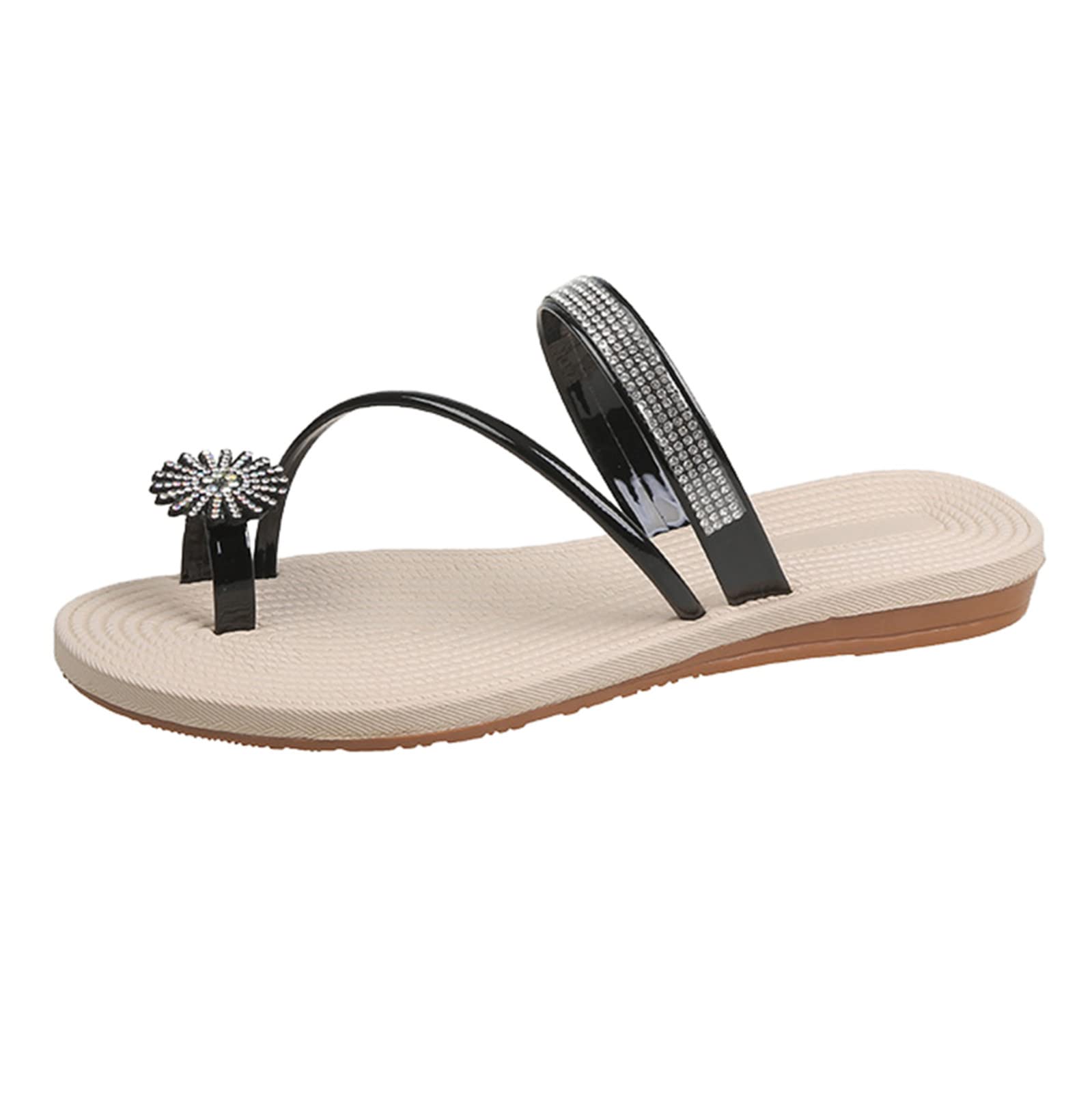 Women's Pearl Strap Flat Sandals - Comfortable Elastic Toe Casual Slippers for Home, Beach & Outdoor Wear - Perfect for Summer, Travel & Relaxation