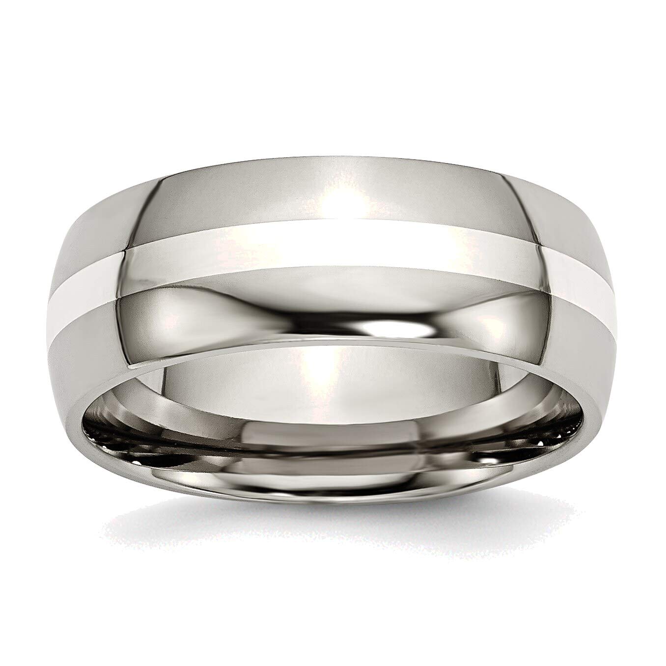 Bonyak Jewelry 8mm Titanium Solid Sterling Silver Inlay Polished Wedding Band Ring for Men Size 7.5 - Perfect for Anniversary, Engagement, and Everyday Wear