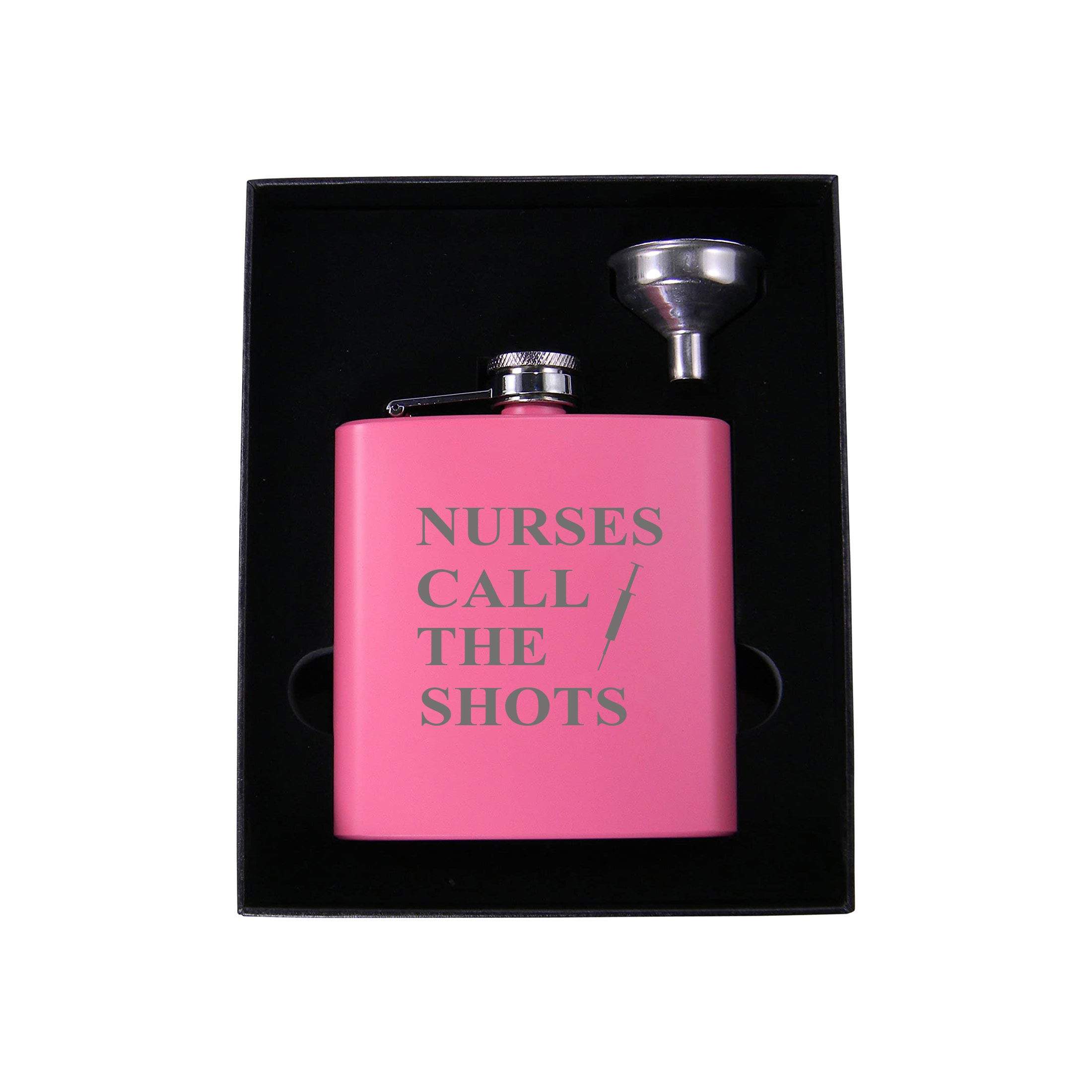 Nurses Need Shots Too - Stainless Steel Engraved Matte Hip Flask with Funnel & Gift Box (Pink) | Perfect for Nurses Week, Medical Graduation Gifts & Night Shift Essentials