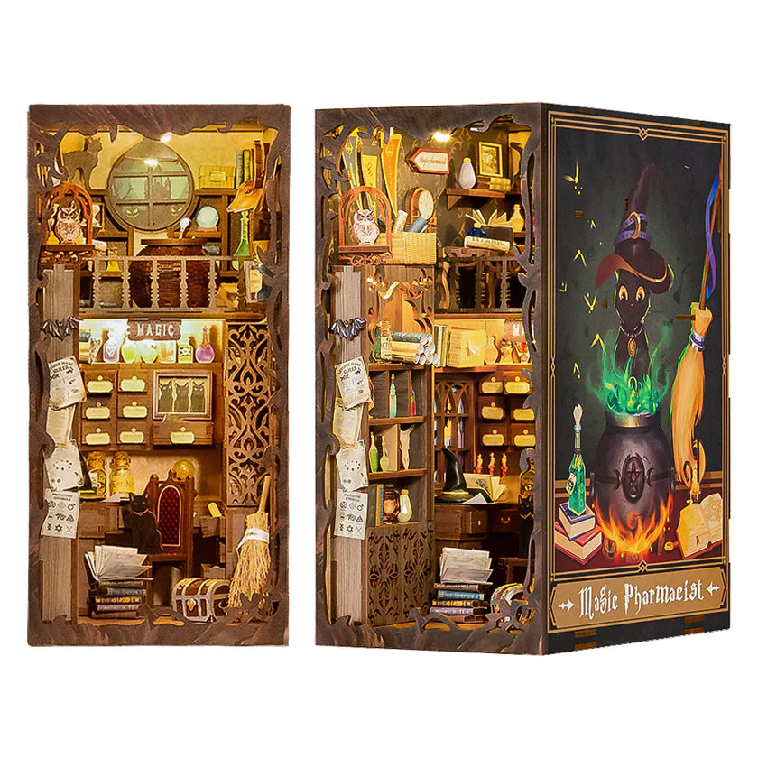 DIY Bookend Puzzle Set - Magic Pharmacist Theme with Dust Cover - Perfect for Bookshelf Organization and Home Decor