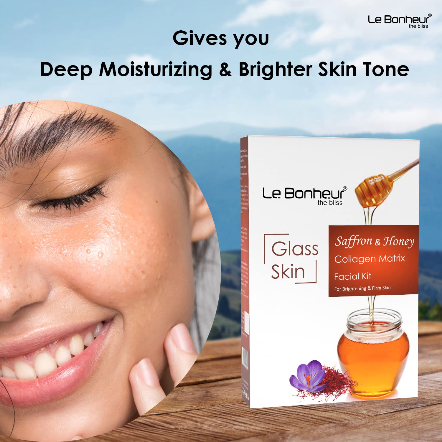 Le Bonheur Glass Skin Saffron & Honey Collagen Matrix Facial Kit - Anti-Aging, Brightening & Hydrating Skincare Set for Glowing Complexion | 7-Step Routine for Dry, Dull Skin | Perfect for Nighttime Skincare & Pre-Makeup Prep