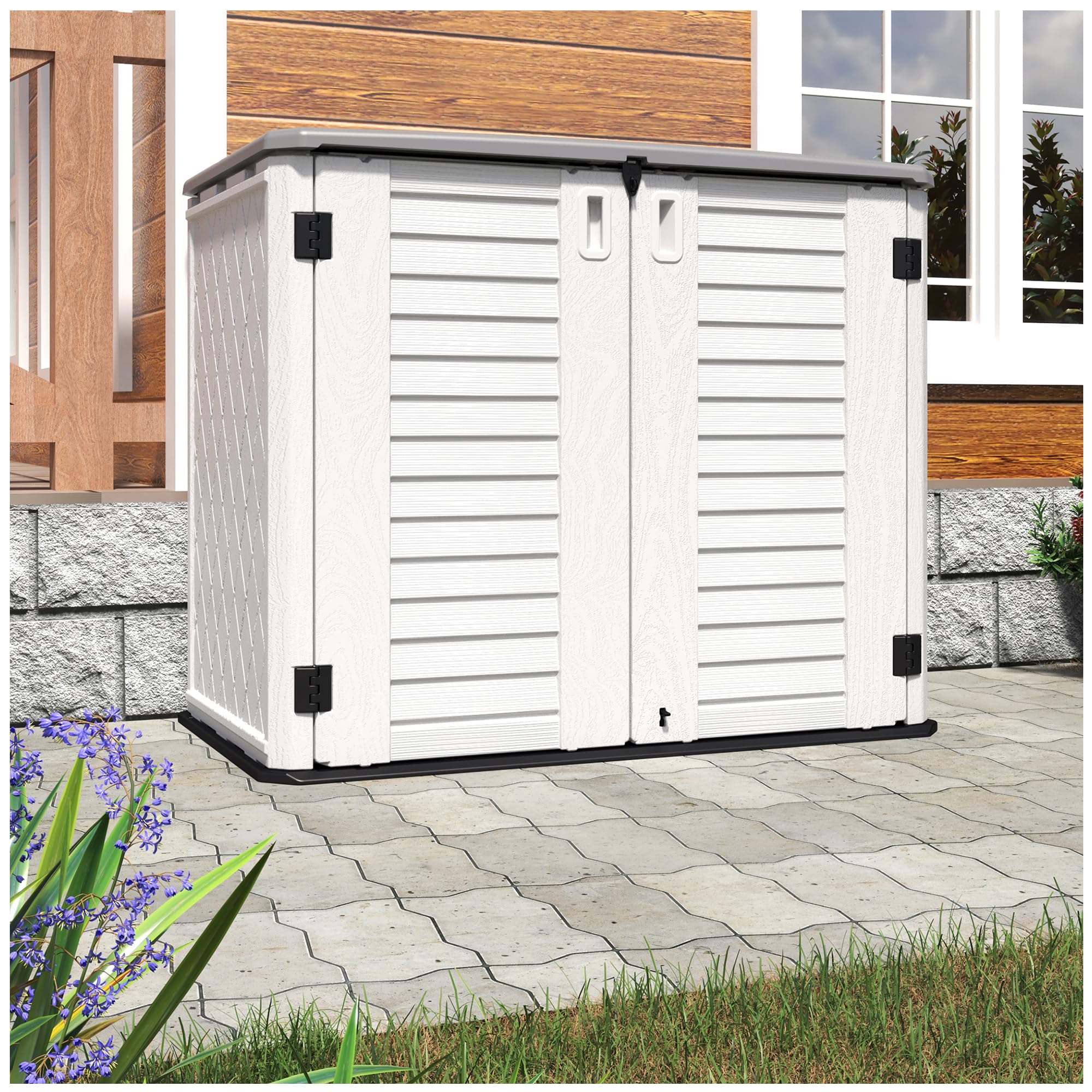 HOMSPARK 26 Cu.ft Weather-Resistant Outdoor Storage Shed - Horizontal Design for Bikes, Lawnmowers, Trash Cans & Patio Accessories | Durable Backyard & Garden Storage Solution for All Seasons