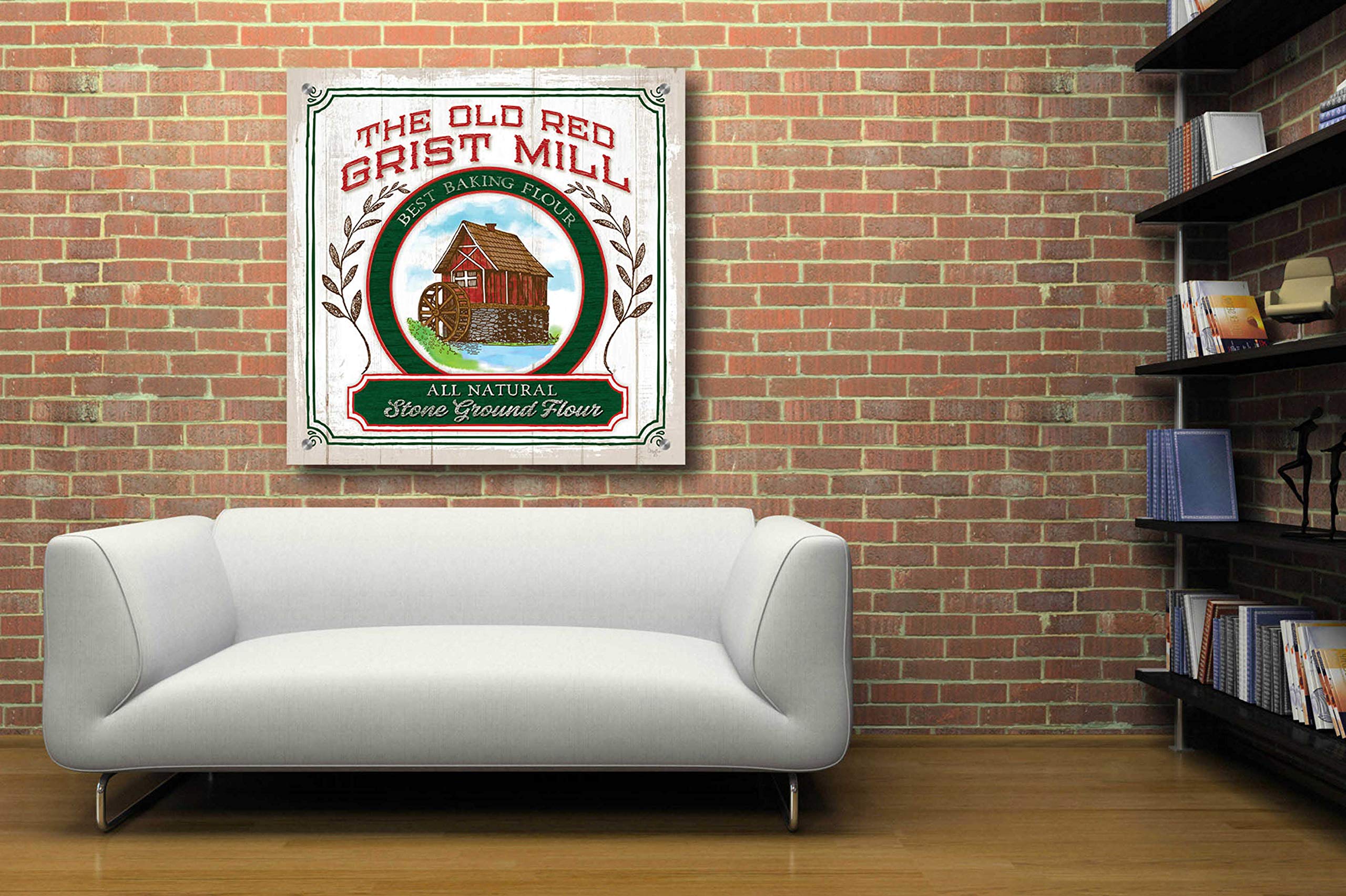 Epic Art 'Grist Mill Flour' by Mollie B - 36x36 Inch Acrylic Glass Wall Painting - Modern Home & Office Decor - Perfect for Living Room, Bedroom, Dining Area