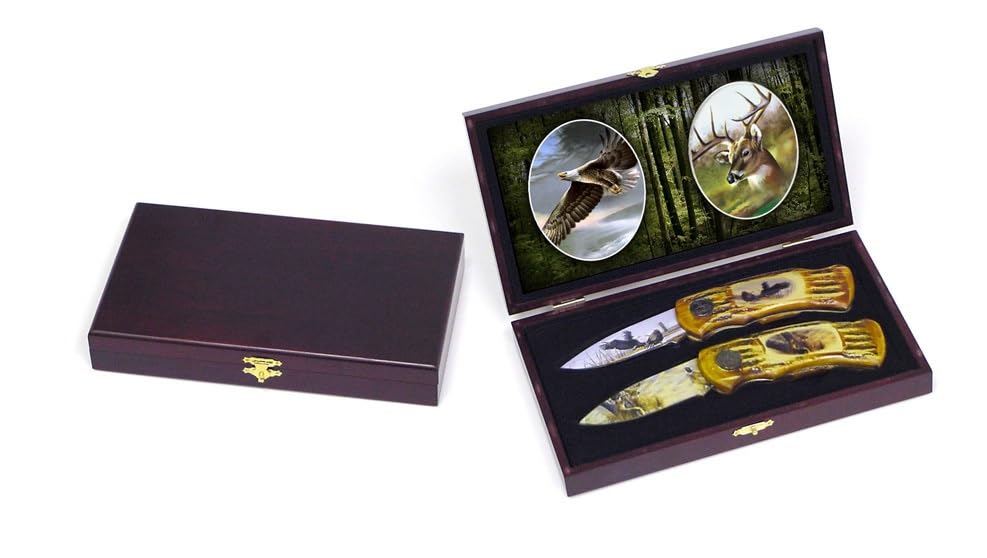 Premium Deer Eagle Folding Knife Set - 3-Piece Stainless Steel Pocket Knives with Locking Mechanism | Perfect for Camping, Hiking, Survival & Everyday Carry (EDC)