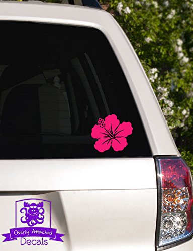 Hawaiian Flower Vinyl Decal Sticker - 4 Inch Hot Pink - Waterproof Car, Truck, Window, Laptop, Phone Decoration - Perfect for Beach Themed Vehicles, Summer Accessories & Tropical Room Decor