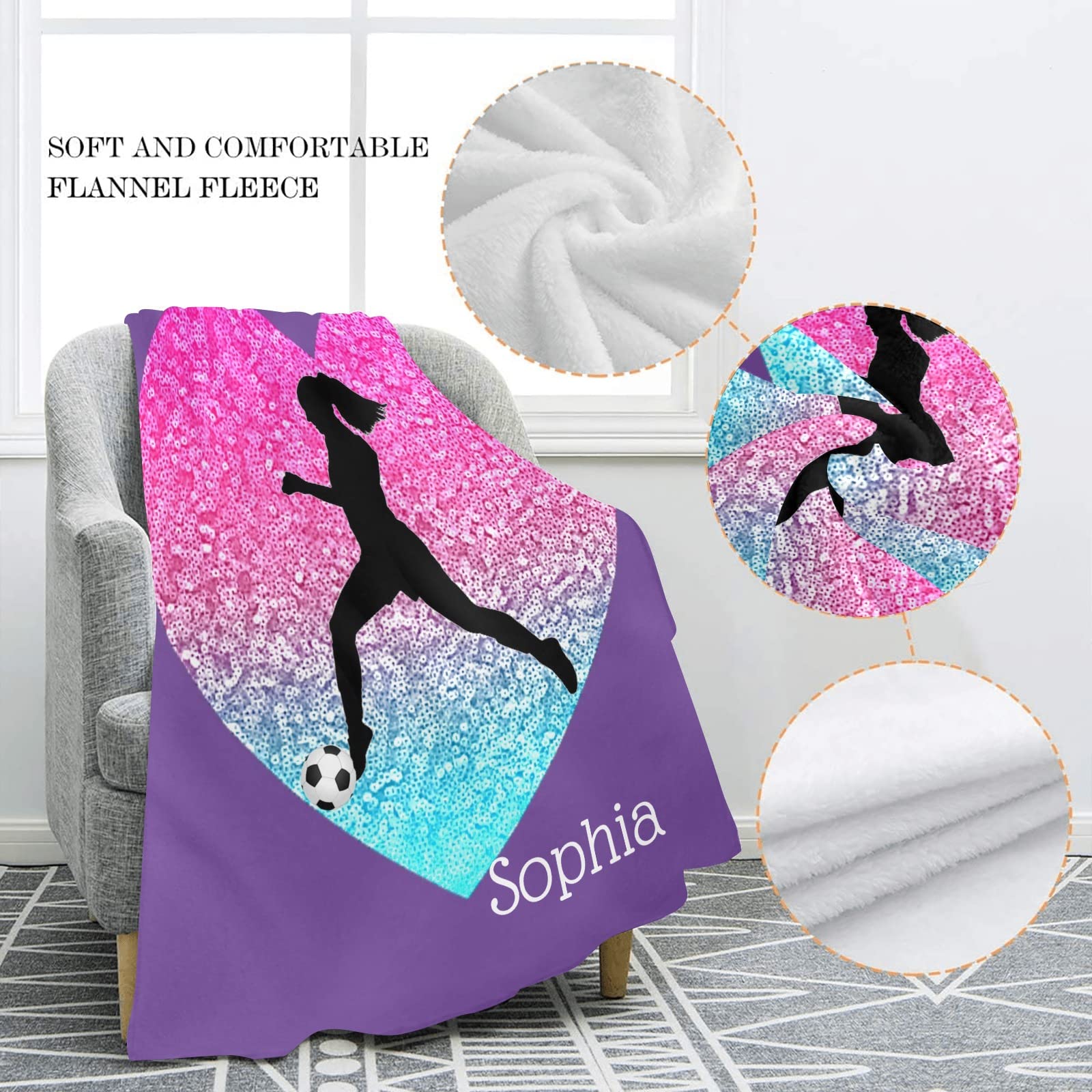 Personalized Soccer Blankets for Girls - Soft Cozy 60