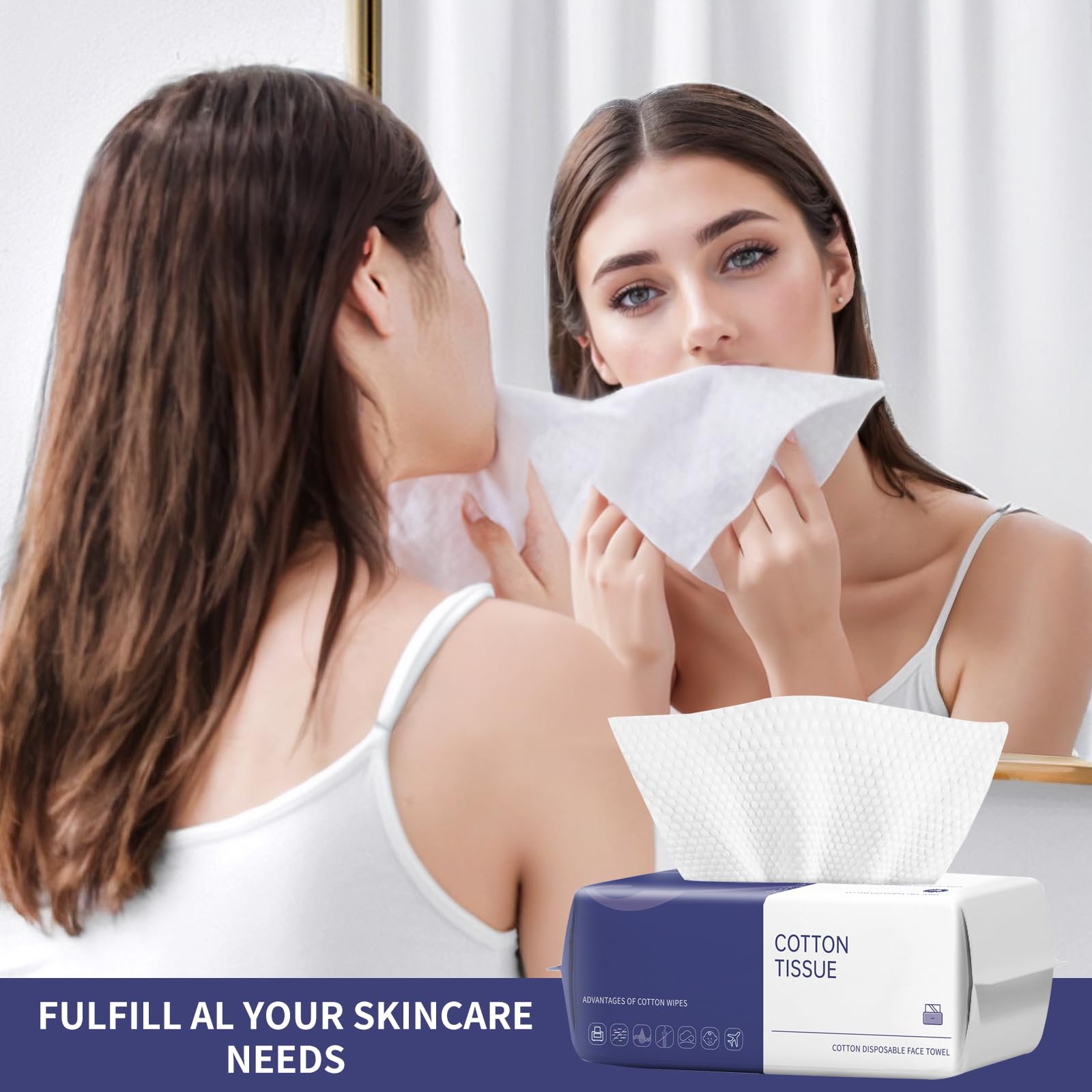 **Soft Disposable Cotton Face Towels - 100 Count, Gentle Facial Wipes for Cleansing, Skincare & Makeup Removal | Perfect for Travel, Gym & Daily Beauty Routine**