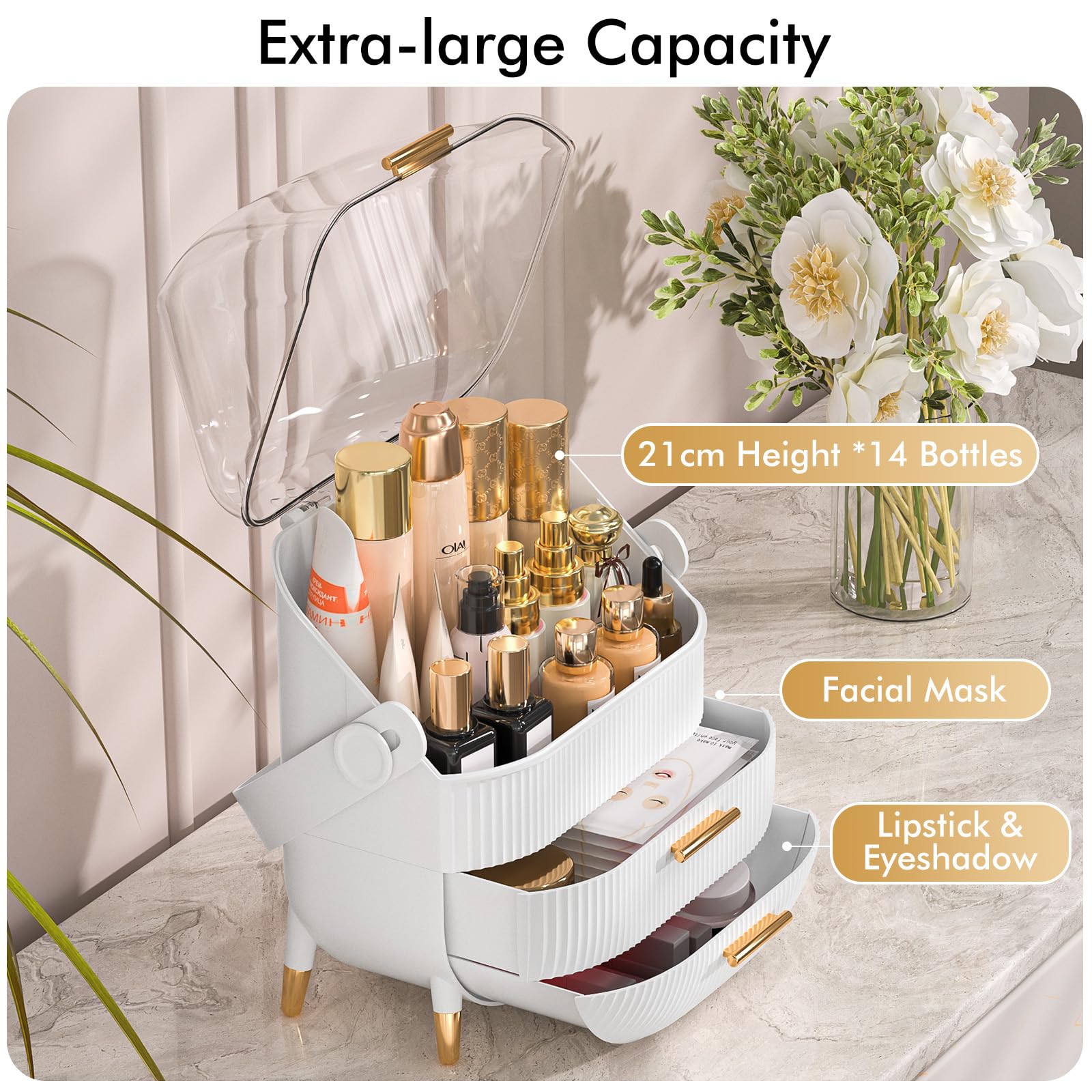 Clear Acrylic Makeup Organizer with Transparent Cover - Cosmetic & Skincare Storage Case for Lipstick, Brushes, and Beauty Products | Perfect for Bathroom Countertop, Bedroom Vanity, and Travel Organization