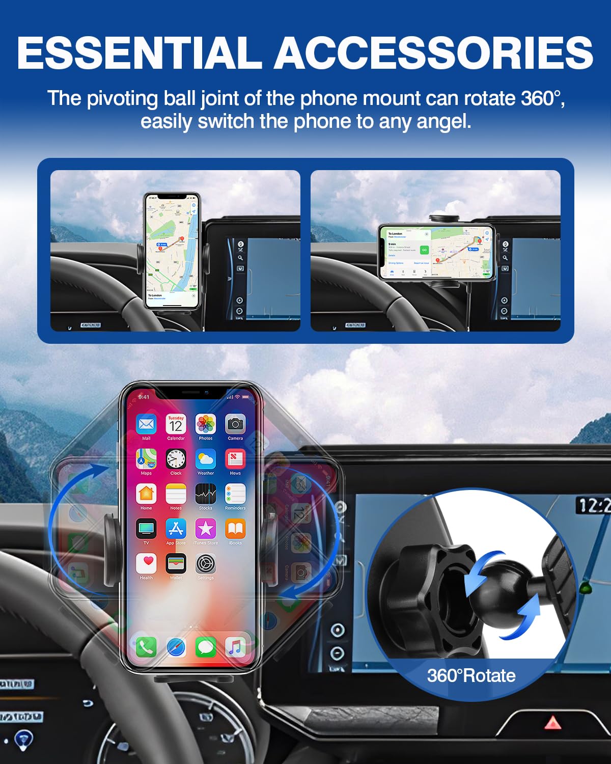 360° Rotating Car Phone Mount Holder for Toyota Venza 2021-2024 | 12.3