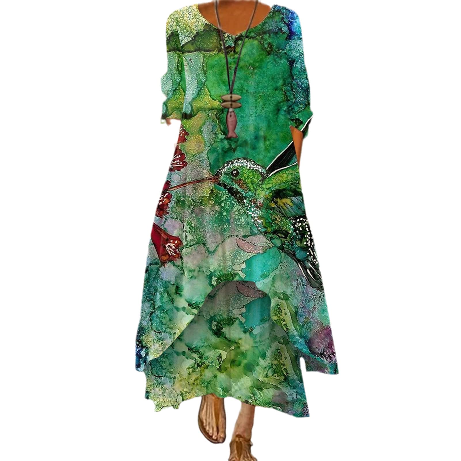 Women's Summer Maxi Dress - Loose Floral Long Sleeve Evening Party & Beach Dress | Elegant Casual Wear for Outdoor Events, Vacations & Special Occasions