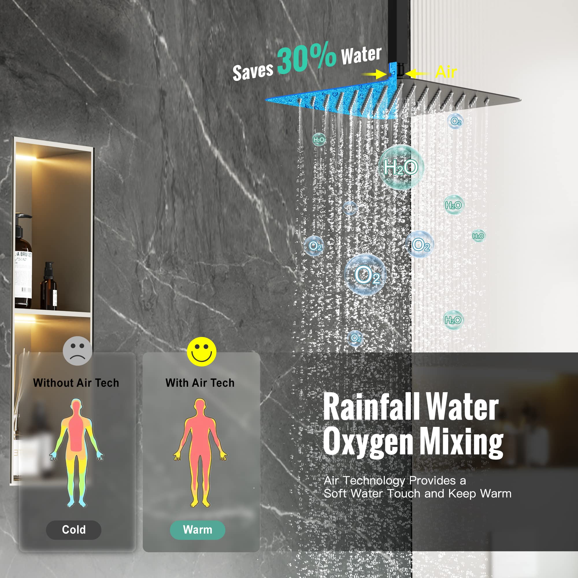SR SUN RISE 12 Inch Modern Shower System with Tub Spout - All Metal Square Rainfall Shower Head & Handheld Shower Combo, 1.8GPM Flow Rate, Matte Black Finish - Includes Valve & Trim Kit for Bathroom Renovation & Luxury Spa Experience
