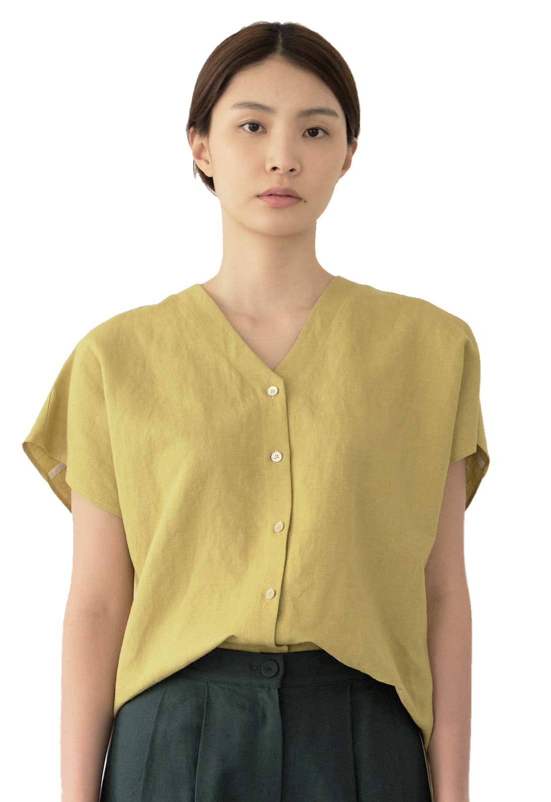 Stylish Korean Women's Short Sleeve Blouse with Pearl Buttons - Comfortable & Trendy Top for Work, Dating & Casual Outfits