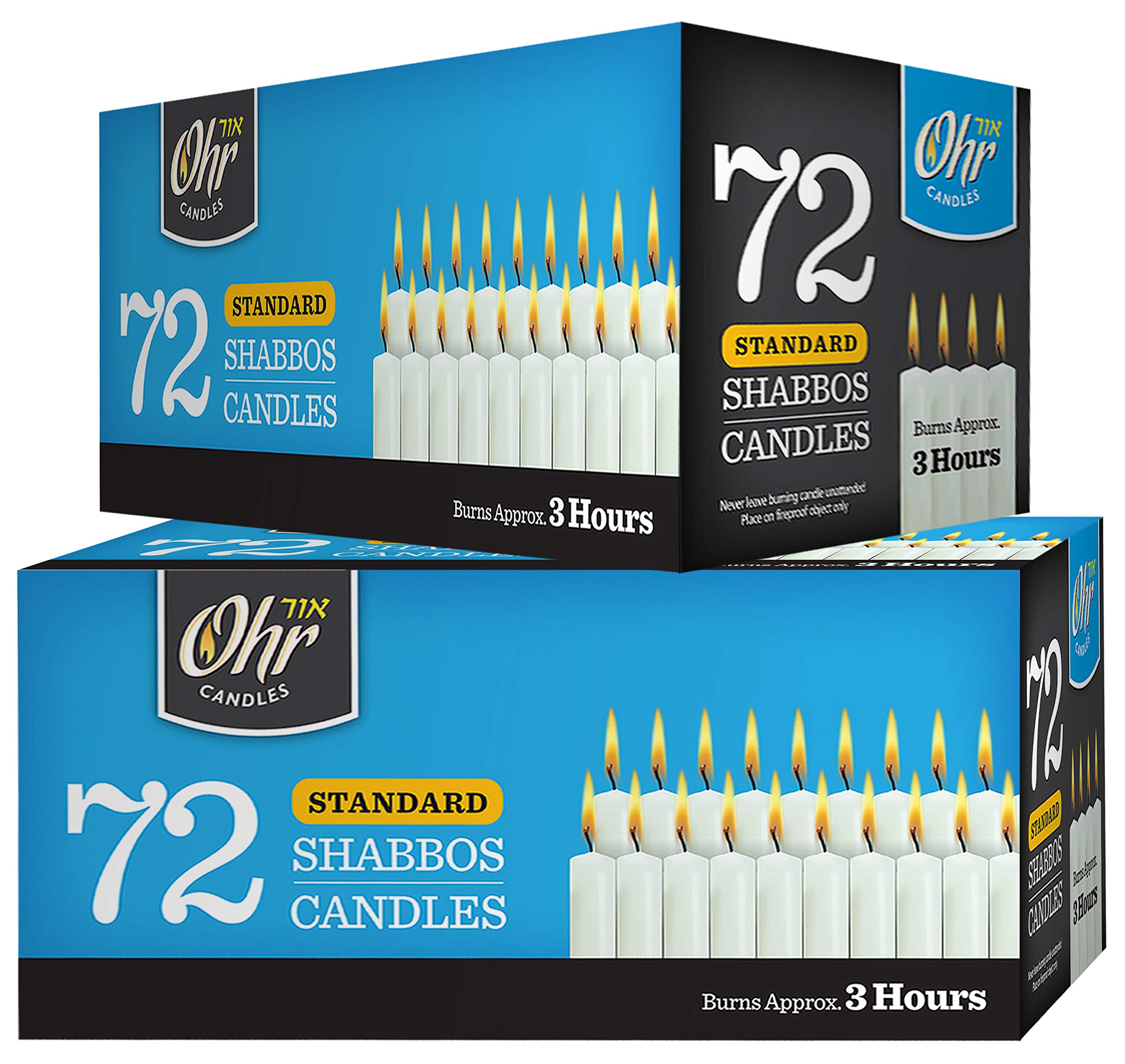 Premium OHR Shabbat Candles - Traditional 3-Hour Long-Lasting Shabbos Candles, 72 Count (Pack of 2) for Jewish Sabbath & Holiday Celebrations - Perfect for Friday Night Dinner, Havdalah & Synagogue Use