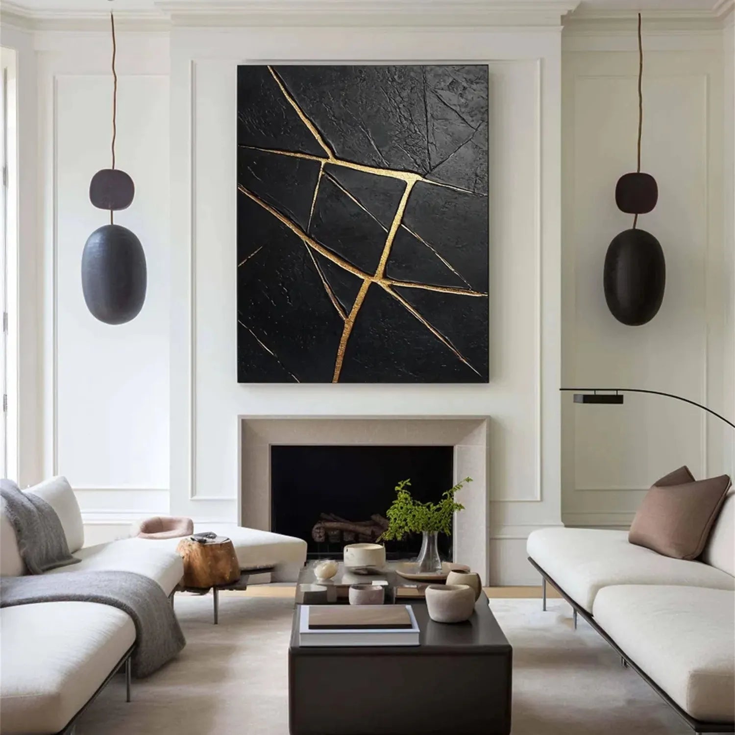 Black Gold Minimalist Textured Painting Canvas - Modern Abstract Wall Art for Living Room, Bedroom & Office Decor | Premium Quality #MZ121