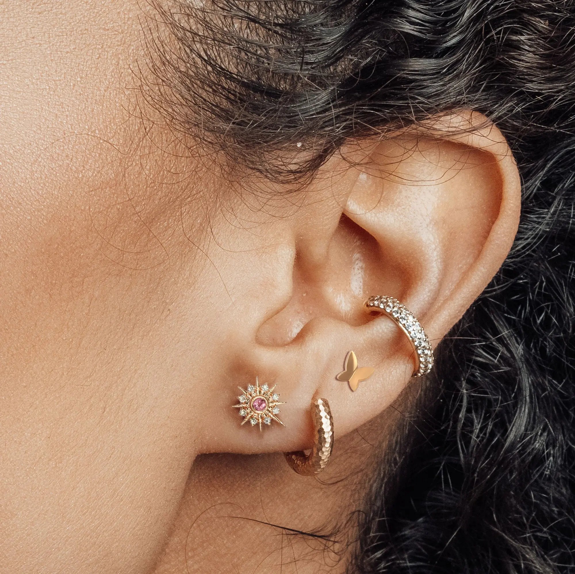 14k Yellow Gold Flat Back Mama Butterfly Earrings - Elegant & Hypoallergenic Jewelry for Women, Perfect for Everyday Wear, Parties & Special Occasions