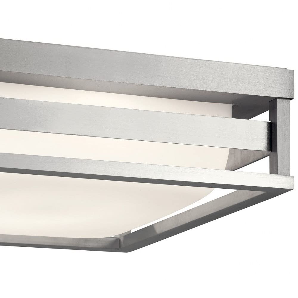 23W LED Outdoor Flush Mount Light - 12 Inch Wide Brushed Aluminum Finish - Modern Semi-Flush Ceiling Light for Porch, Patio & Garage - Durable Weatherproof Exterior Lighting