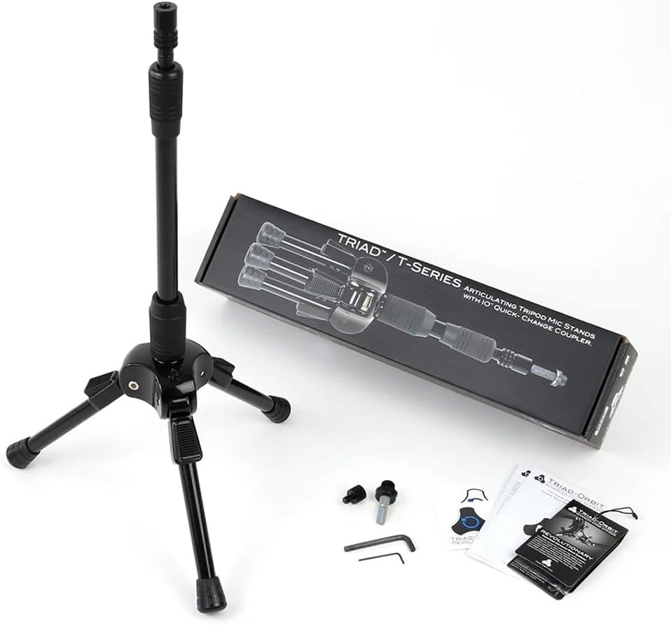 Triad Orbit T1 Short Tripod Microphone Stand - Compact & Adjustable Studio Mic Stand for Podcasting, Voice Recording & Live Streaming