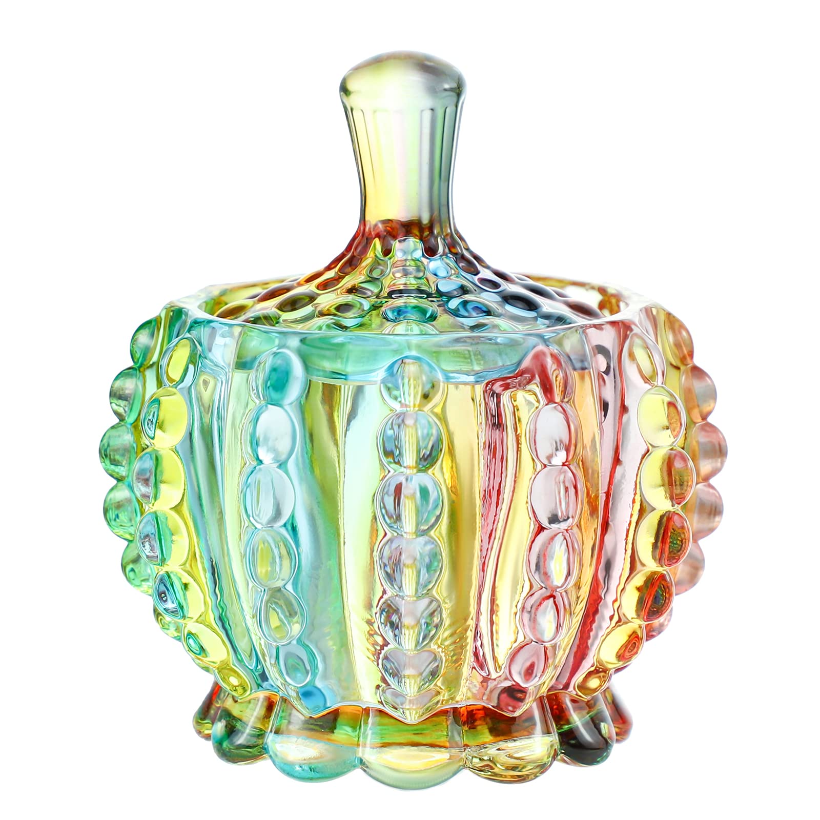 Elegant Embossed Colorful Crystal Glass Candy Box with Lid - Food Storage Container, Jewelry Organizer Box, Home Decor Gift - Perfect for Parties, Weddings & Home Organization
