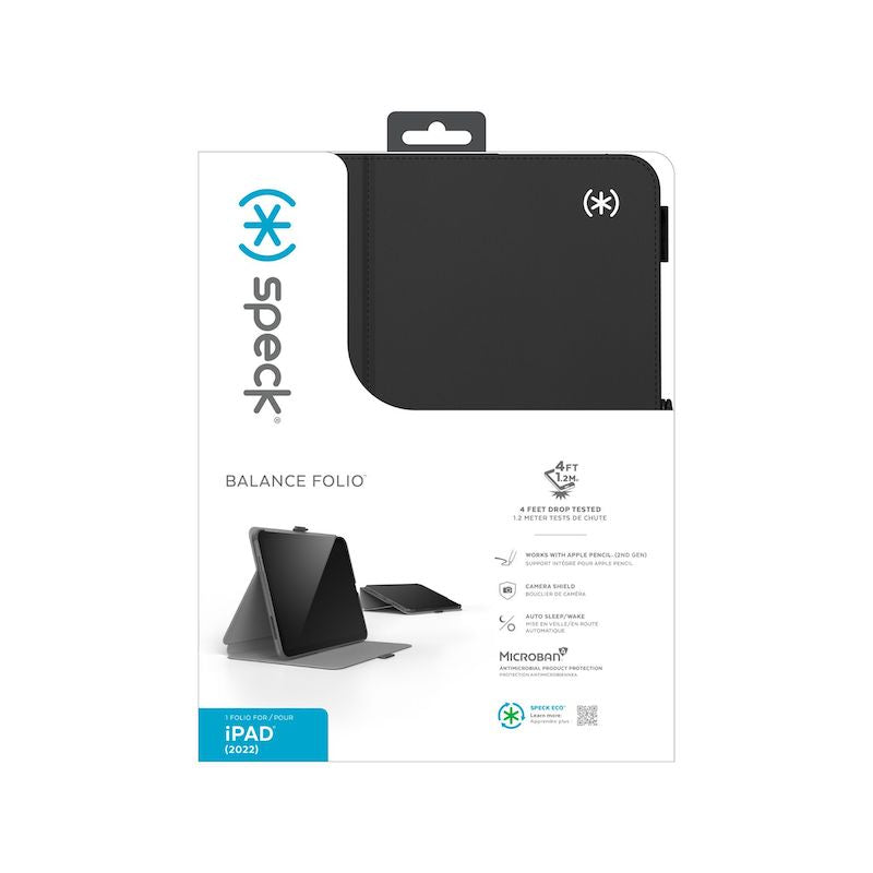 Speck Balance Folio Case for 10th Generation iPad (2022 Model) - Black | Slim Protective Cover with Auto Wake/Sleep | Perfect for Work, School & Travel