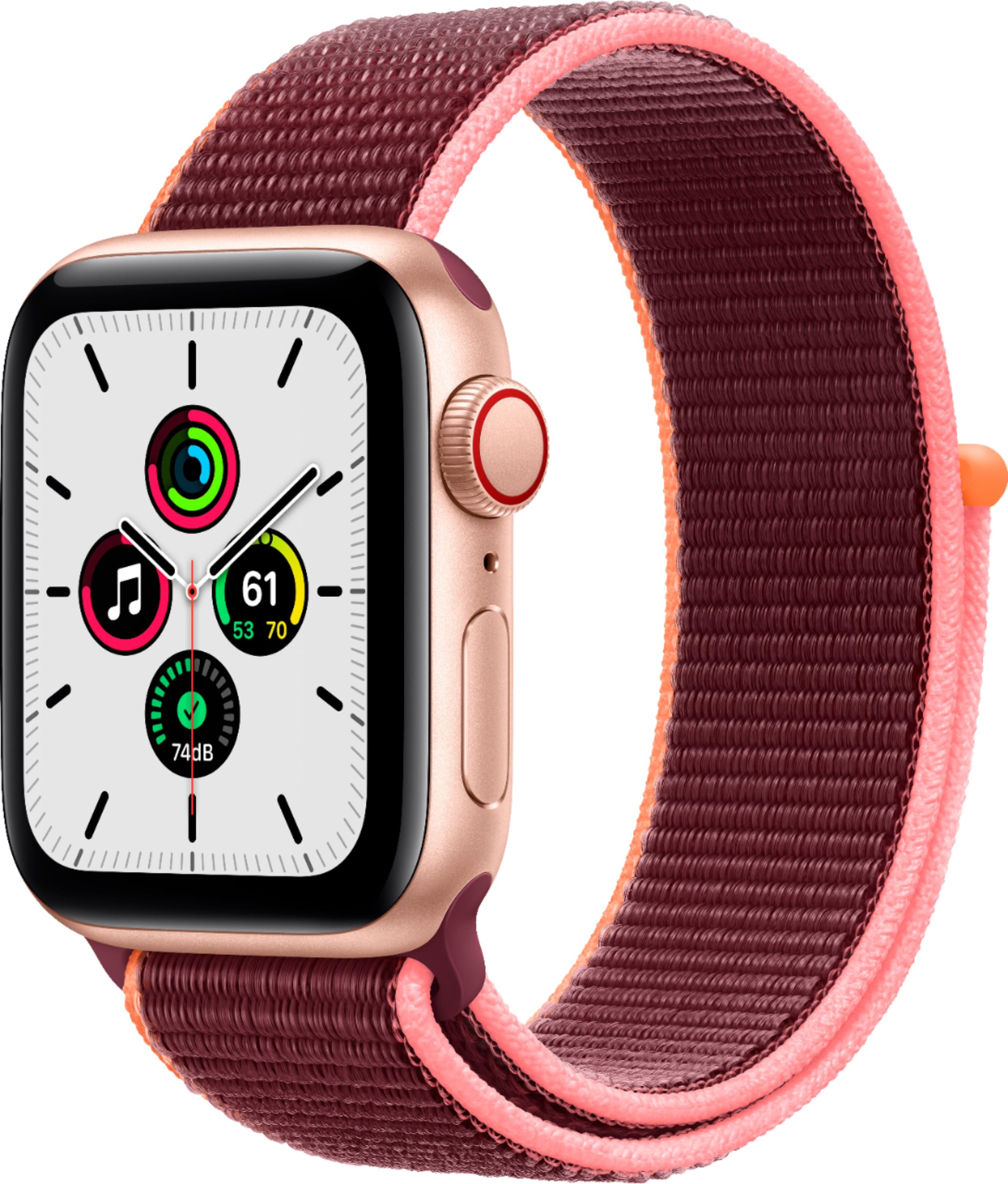 Apple Watch SE (GPS + Cellular) 40mm Gold Aluminum Case with Plum Sport Band - Smart Watch for Fitness Tracking, Calls & Notifications | Perfect for Running, Swimming & Daily Wear