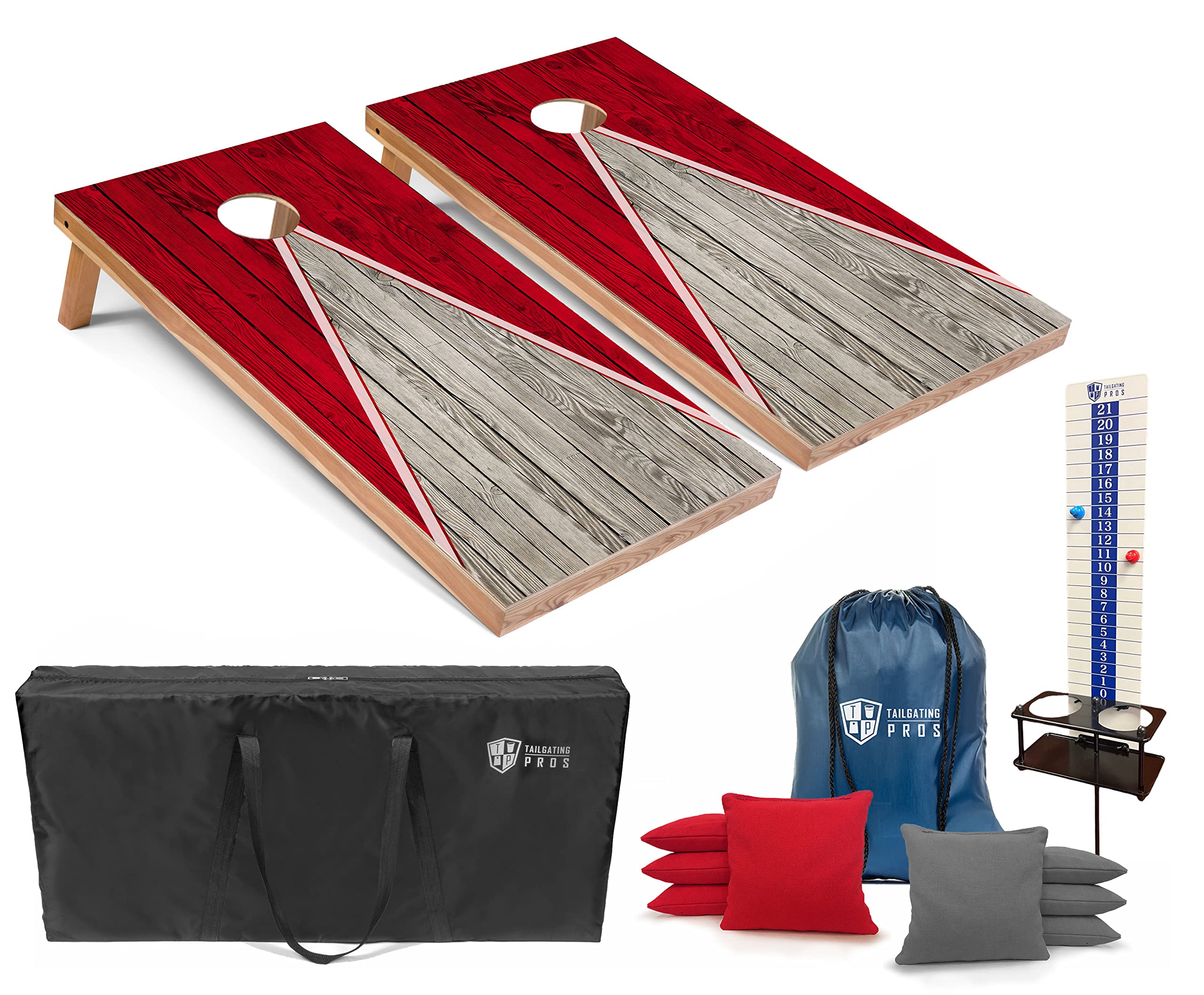 Tailgating Pros Pyramid Cornhole Board Set with LED Lights - Built-in Multicolor LEDs, Scorekeeper, 8 Bean Bags & Carrying Case - Perfect for Backyard Parties, Tailgating & Outdoor Games