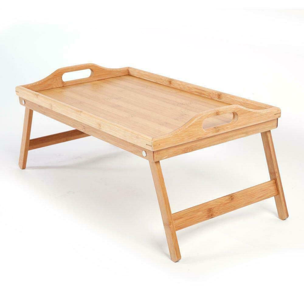 Bamboo Bed Tray with Folding Legs - Adjustable Laptop Stand, Breakfast Tray & Bedside Table - Portable Lap Desk for Eating, Working & Watching TV in Bed - Perfect Home Office & Bedroom Accessory