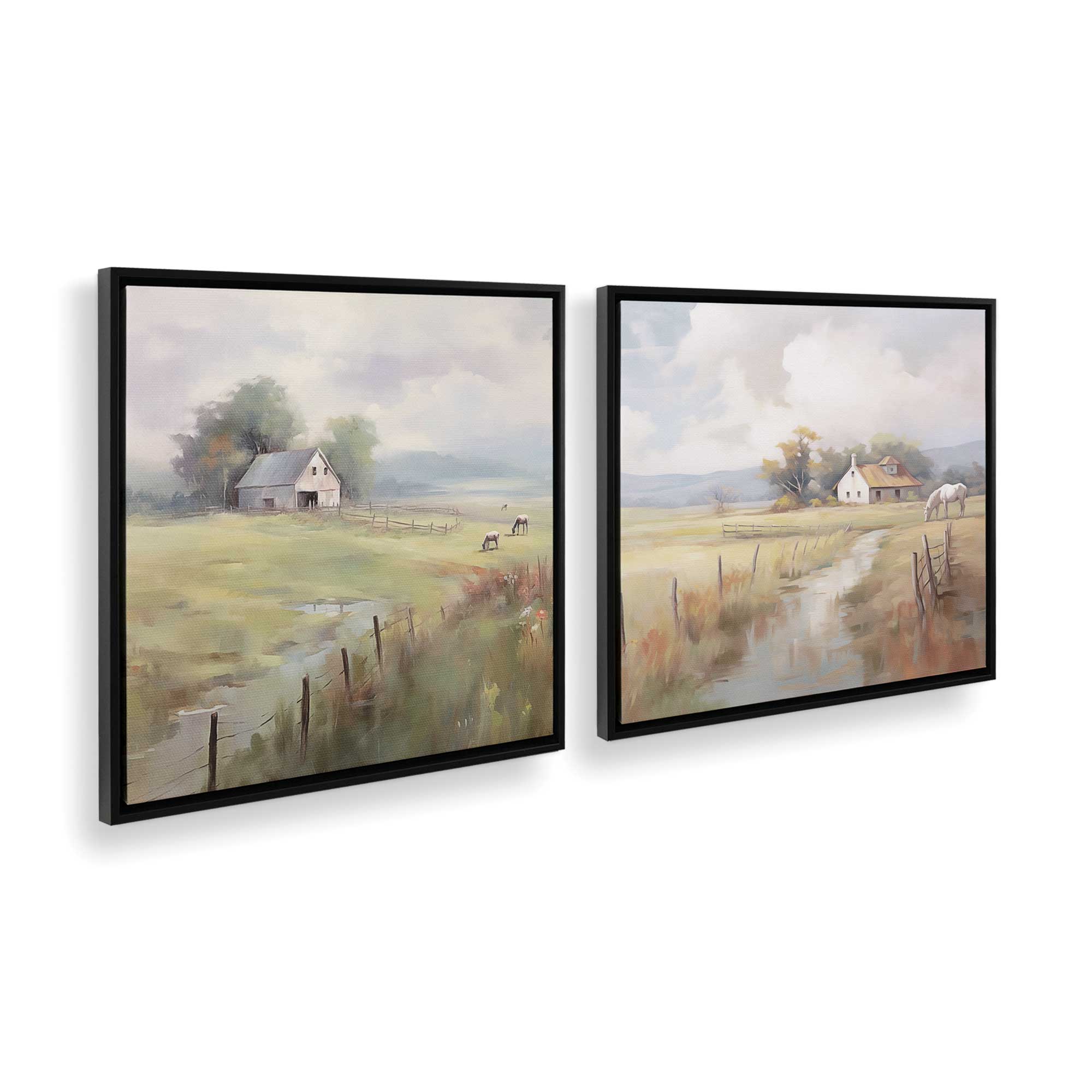 Countryside Farmhouse Bliss - Set of 2 Canvas Wall Art Prints for Living Room, Bedroom & Office Decor