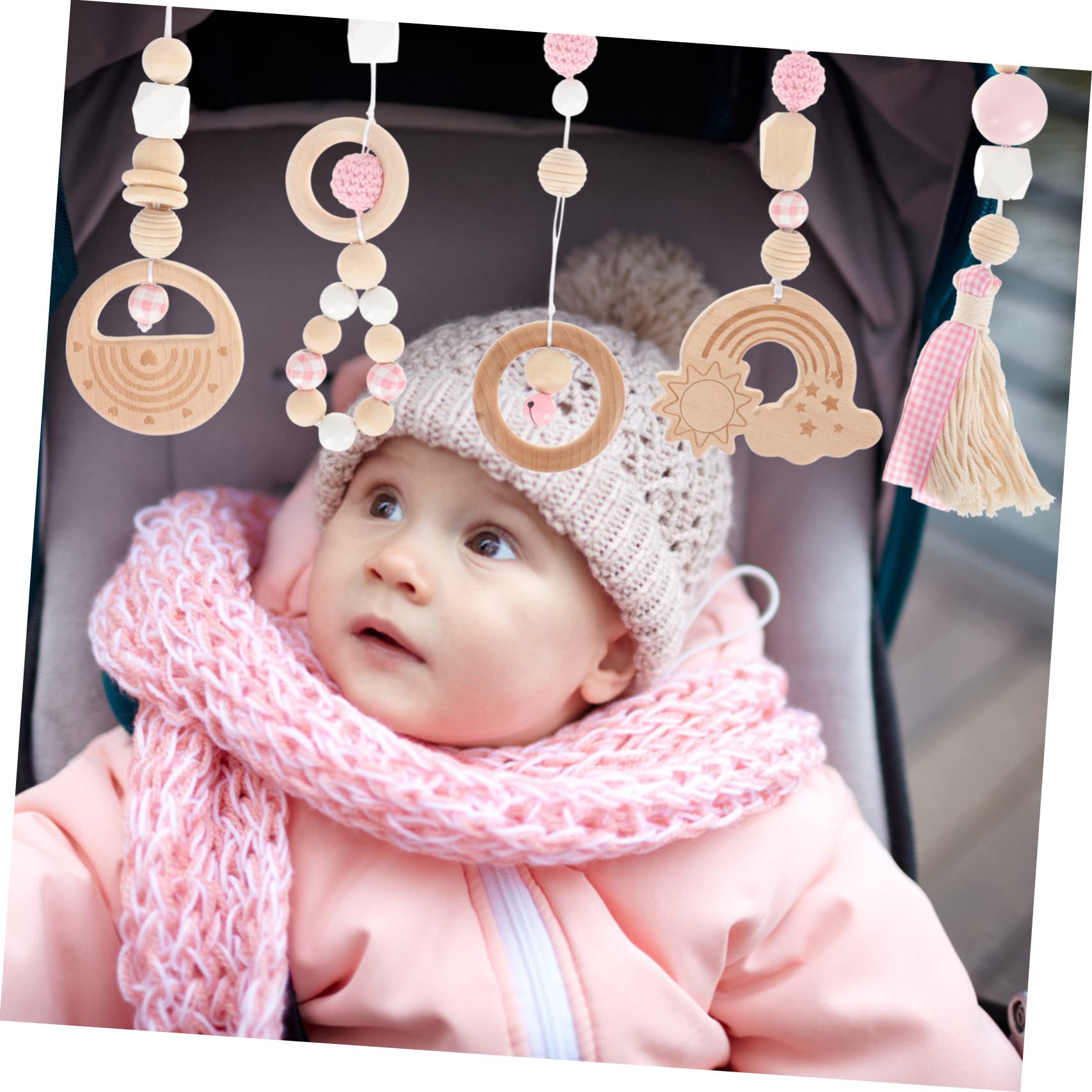 Vaguelly 1 Set Wooden Gym Car Toy Stroller Play Gym Toys - Crib Hanging Mobile for Babies - Perfect for Nursery Decor, Infant Playtime & Early Development
