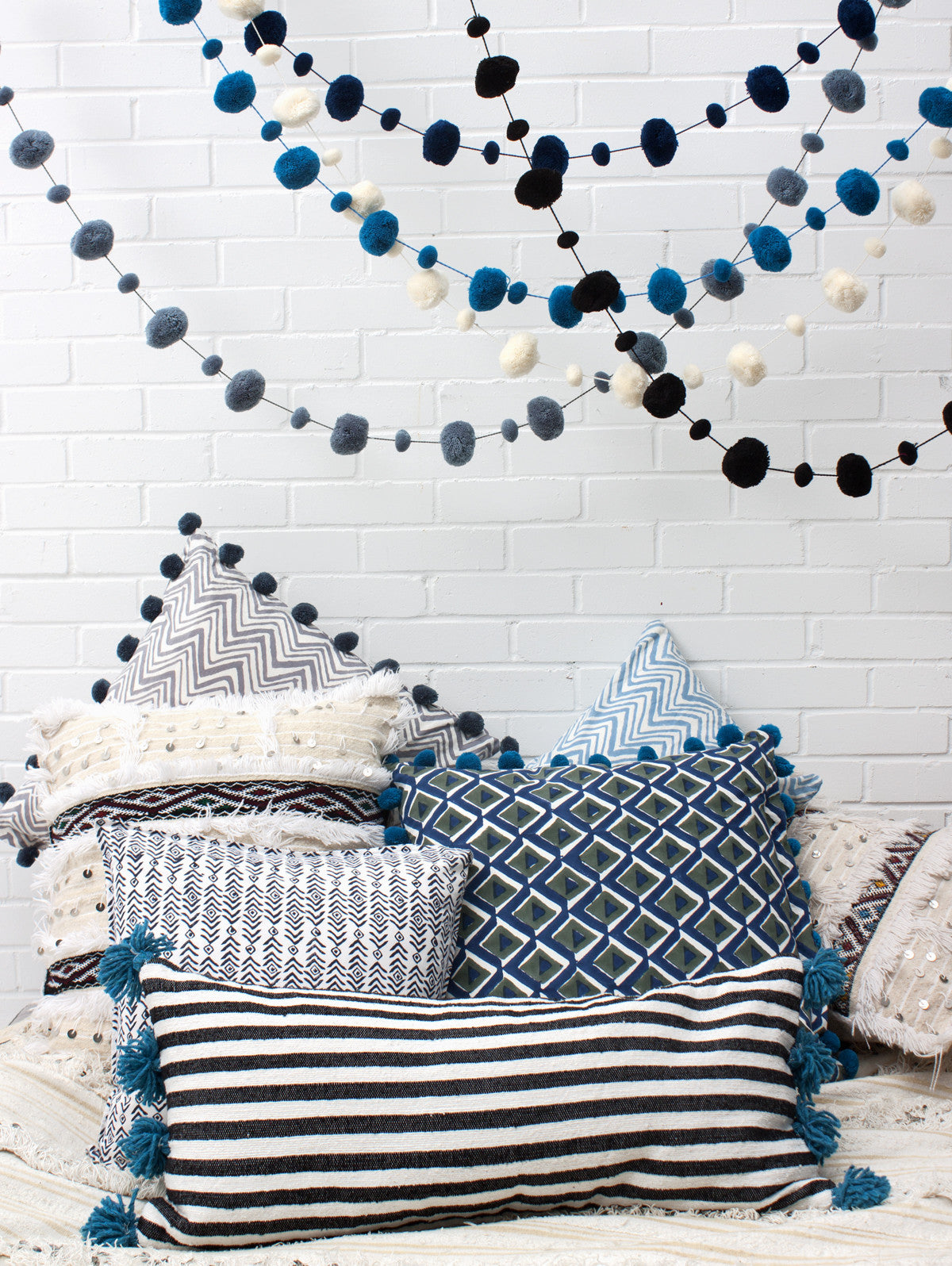 Black Pom Pom Garland - Decorative Party & Home Decor for Weddings, Baby Showers & Festive Celebrations
