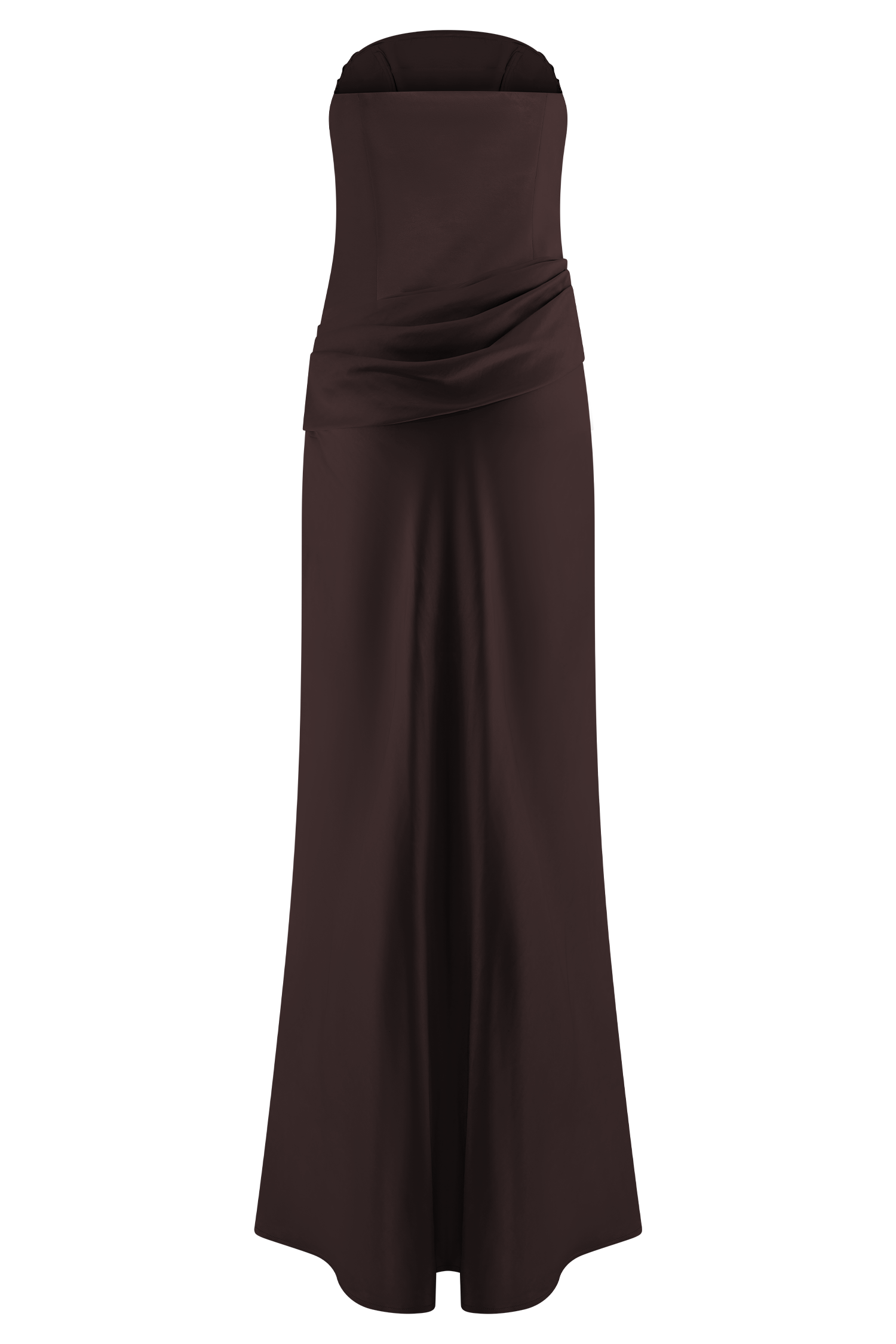 Elegant Jasmine Strapless Satin Maxi Dress in Dark Chocolate - Perfect for Weddings, Parties & Special Occasions