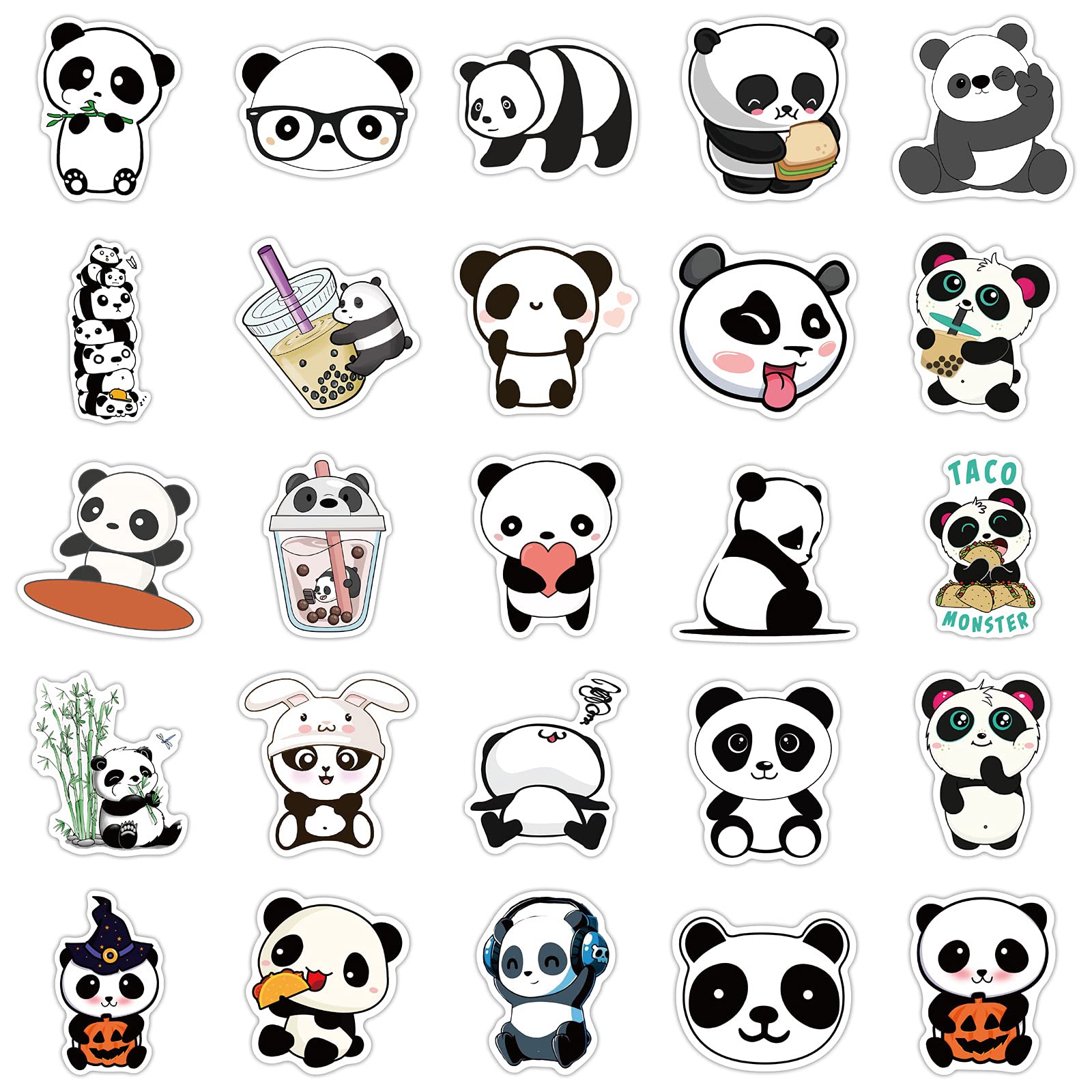 50Pcs Cute Panda Stickers - Waterproof Vinyl Decals for Laptop, Water Bottle, Phone & Luggage - Adorable Cartoon Stickers Pack for Kids Room Decor, School Supplies & DIY Crafts