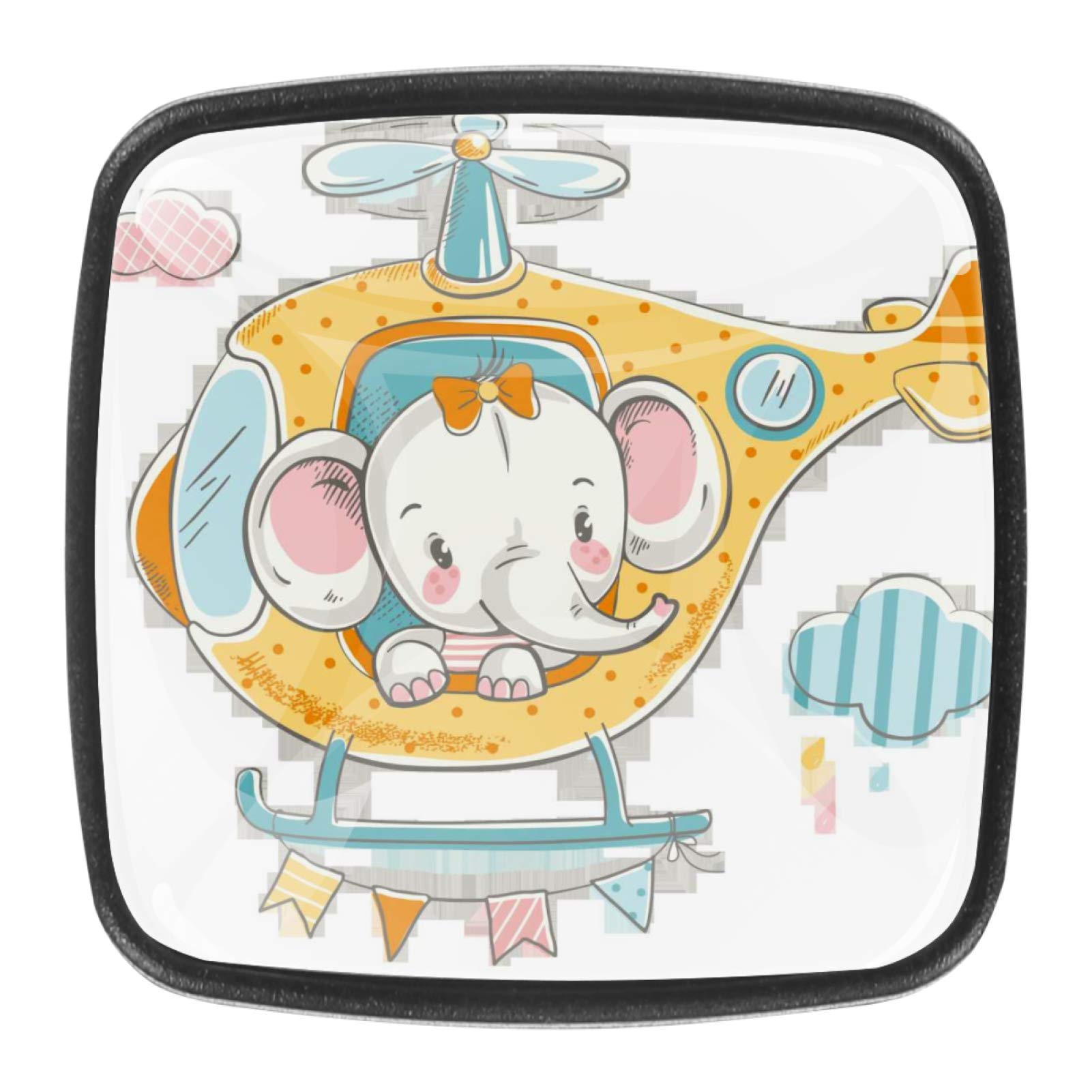 Cartoon Elephant Airplane Cloud Cabinet Knobs - Pack of 4 - Dresser Drawer Handles for Kitchen, Wardrobe, Bathroom & Office - Perfect for Kids Room, Nursery & DIY Furniture Upgrade