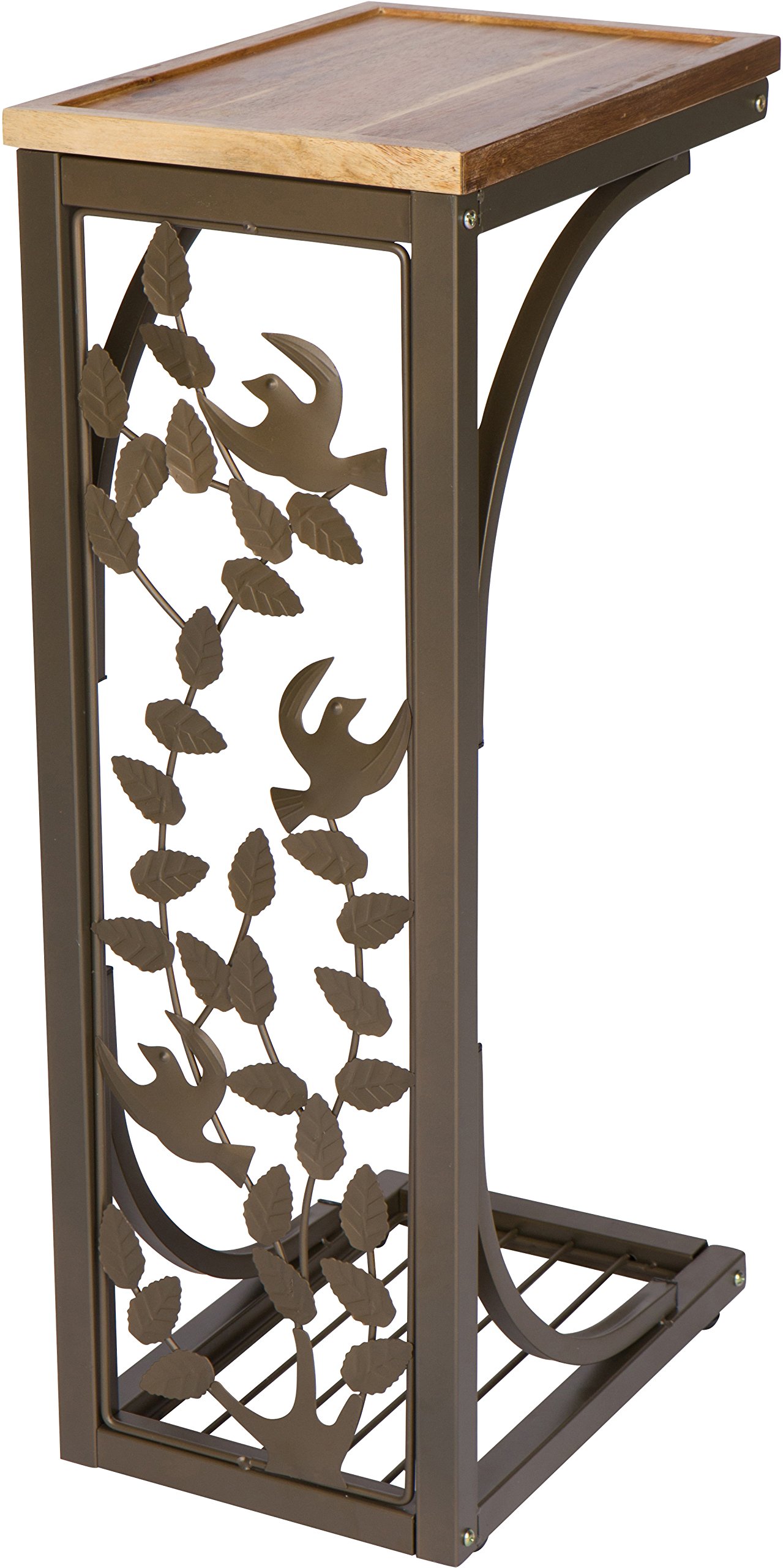 Trademark Innovations 2-Foot Side Sofa Snack Table with Acacia Wood Top & Bird Motif - Perfect for Living Room, Bedroom, or Patio Use