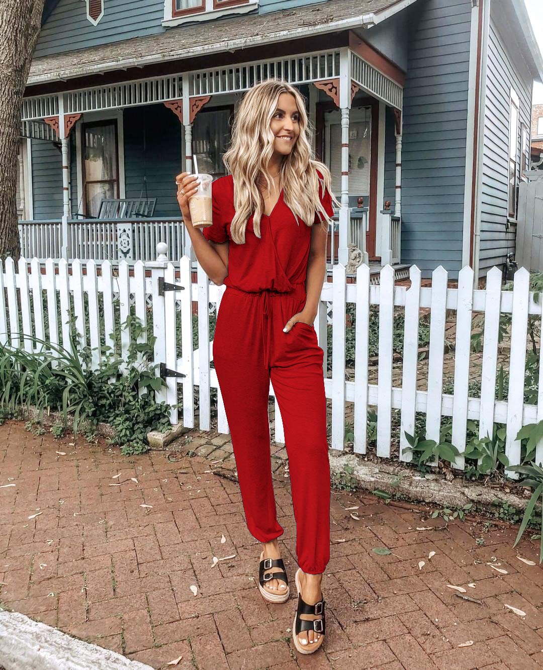 PRETTYGARDEN Women's Jumpsuit - 2025 Spring Summer Casual Short Sleeve Romper | Airport Outfit, Vacation Travel Dressy Outfits for Beach & Weekend Getaways