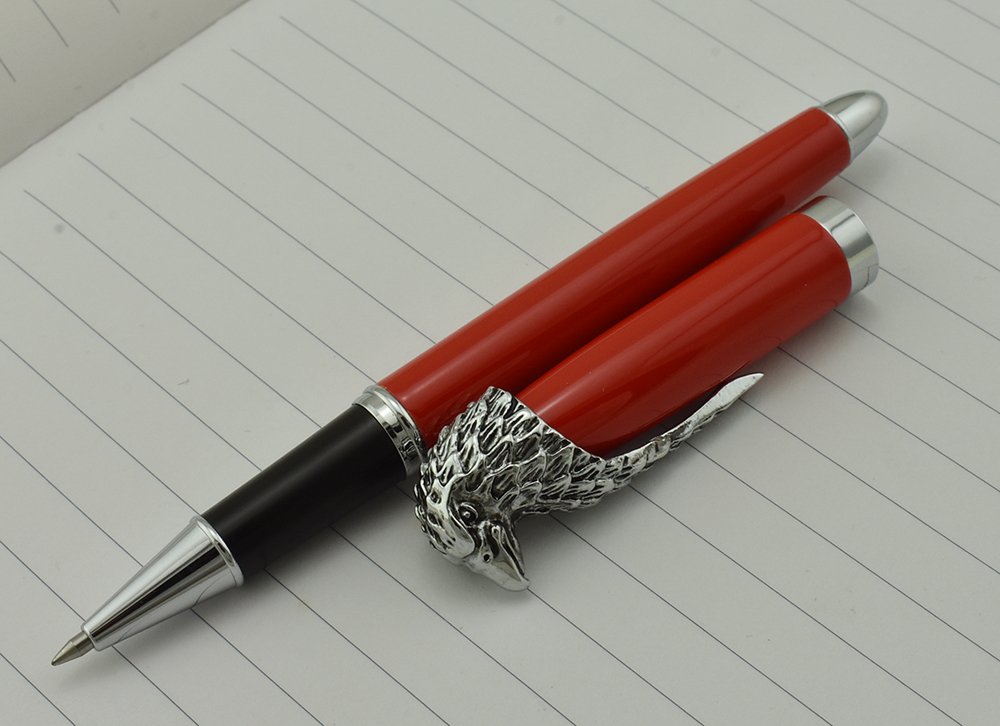 Asvine Fuliwen Rollerball Pen with Red Barrel & Eagle Head Clip - Fine Black Ink Refill for Smooth Writing, Signature & Calligraphy | Premium Business Pens for Office, Gift & Professional Use
